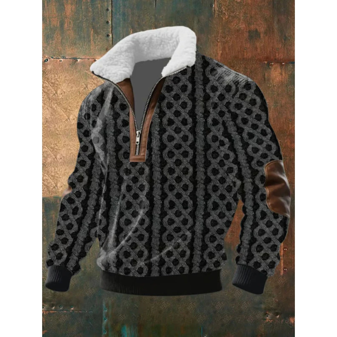 Knusse Heren Half-zip Trui met Teddykraag en Kabelpatroon