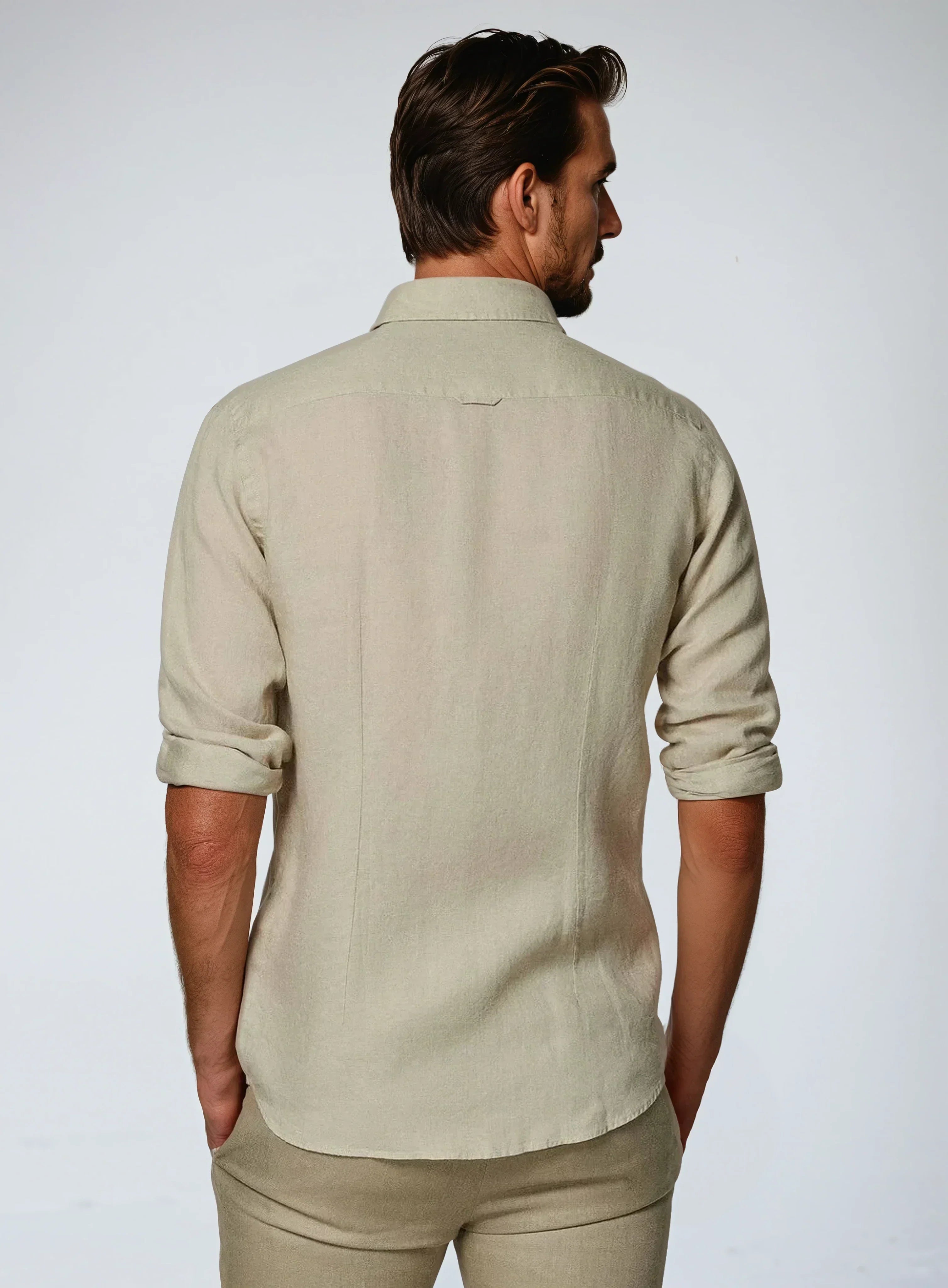 Men's Linen Shirt Long Sleeves Slim Fit Casual