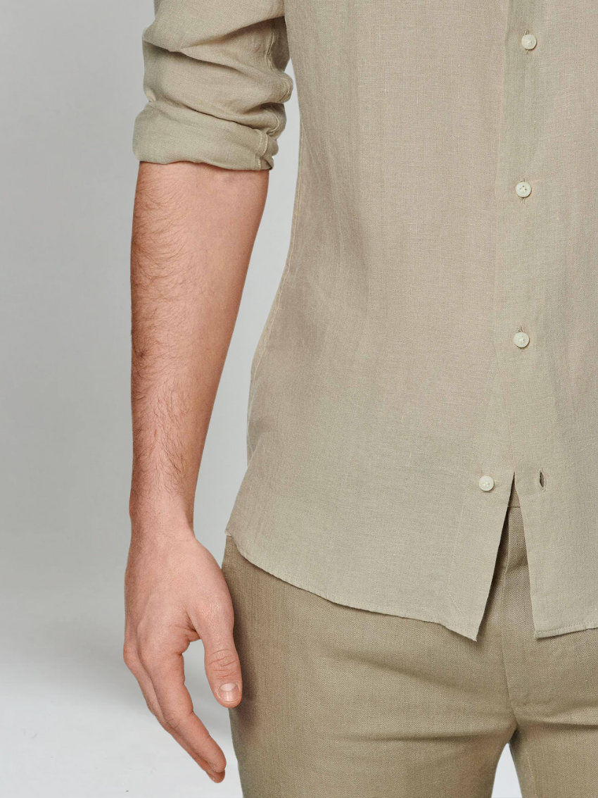 Men's Linen Shirt Long Sleeves Slim Fit Casual