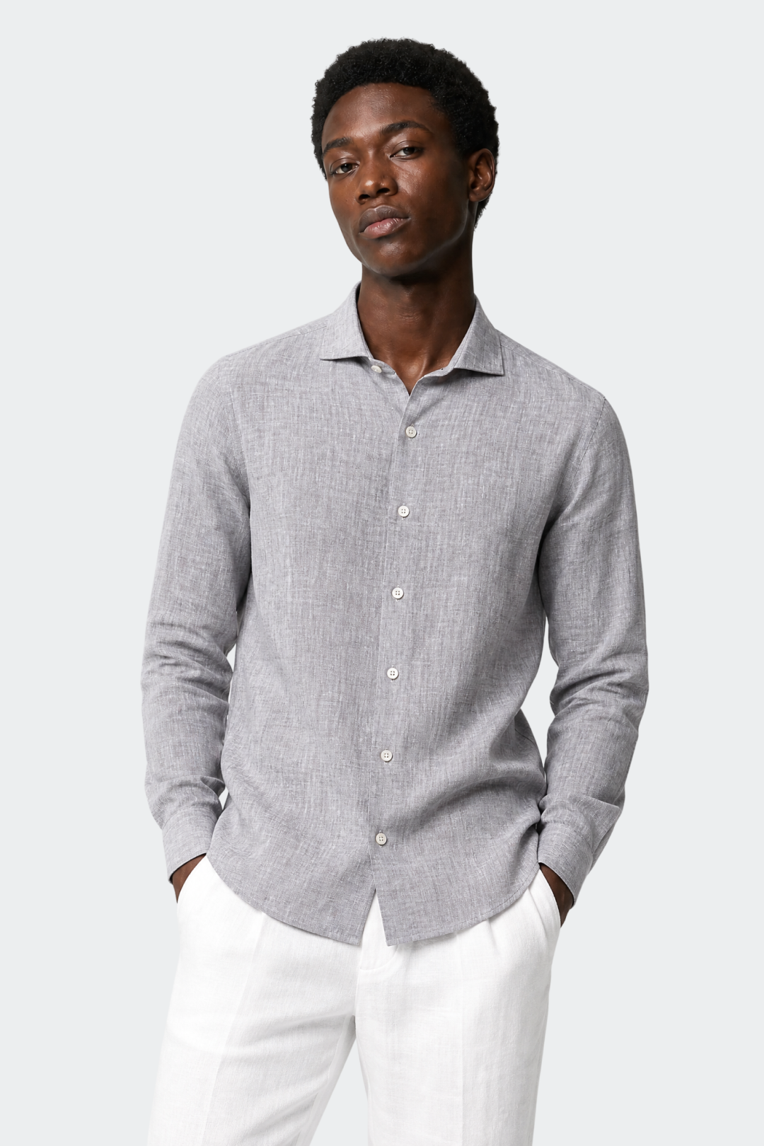 Linned skjorte til herrer, relaxed fit, spread krave