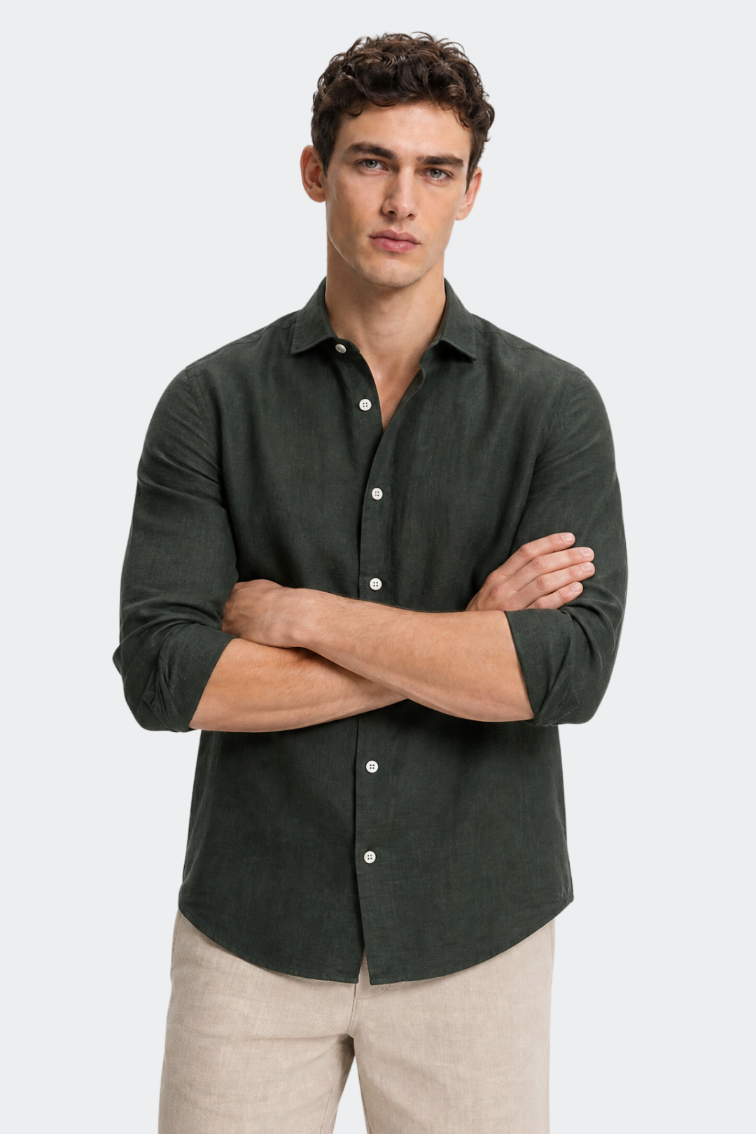 Linned skjorte til herrer, relaxed fit, spread krave