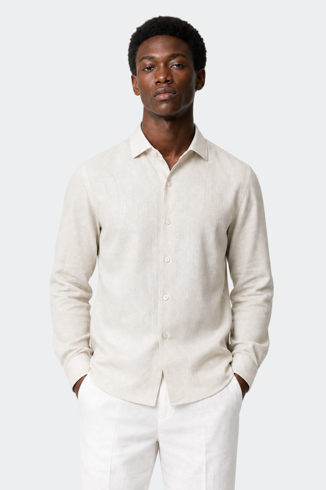 Linned skjorte til herrer, relaxed fit, spread krave