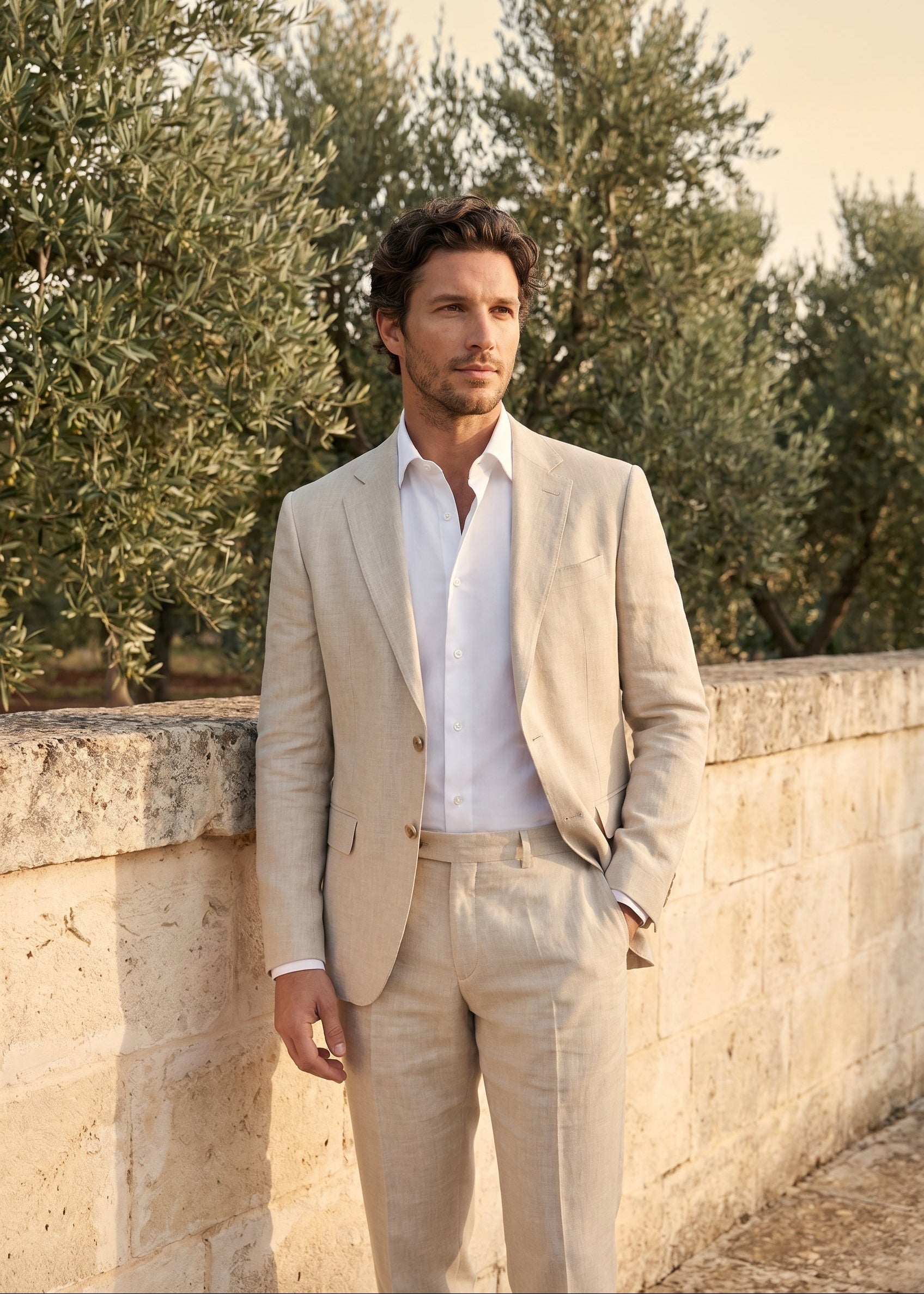 Linen Suit Men Wedding Formal Summer