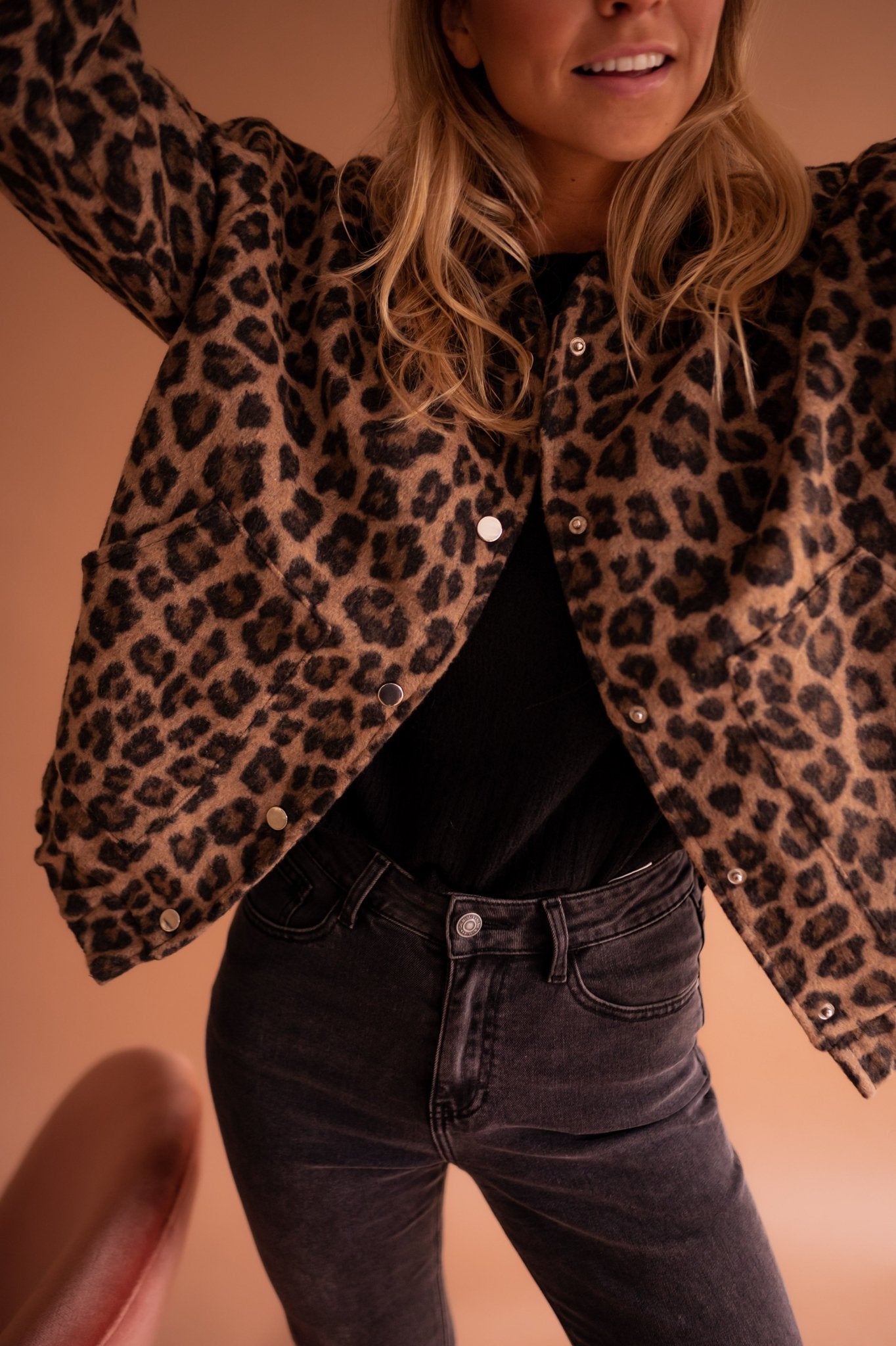 Women's Brown Bomber Jacket with Leopard Print and Comfortable Fit