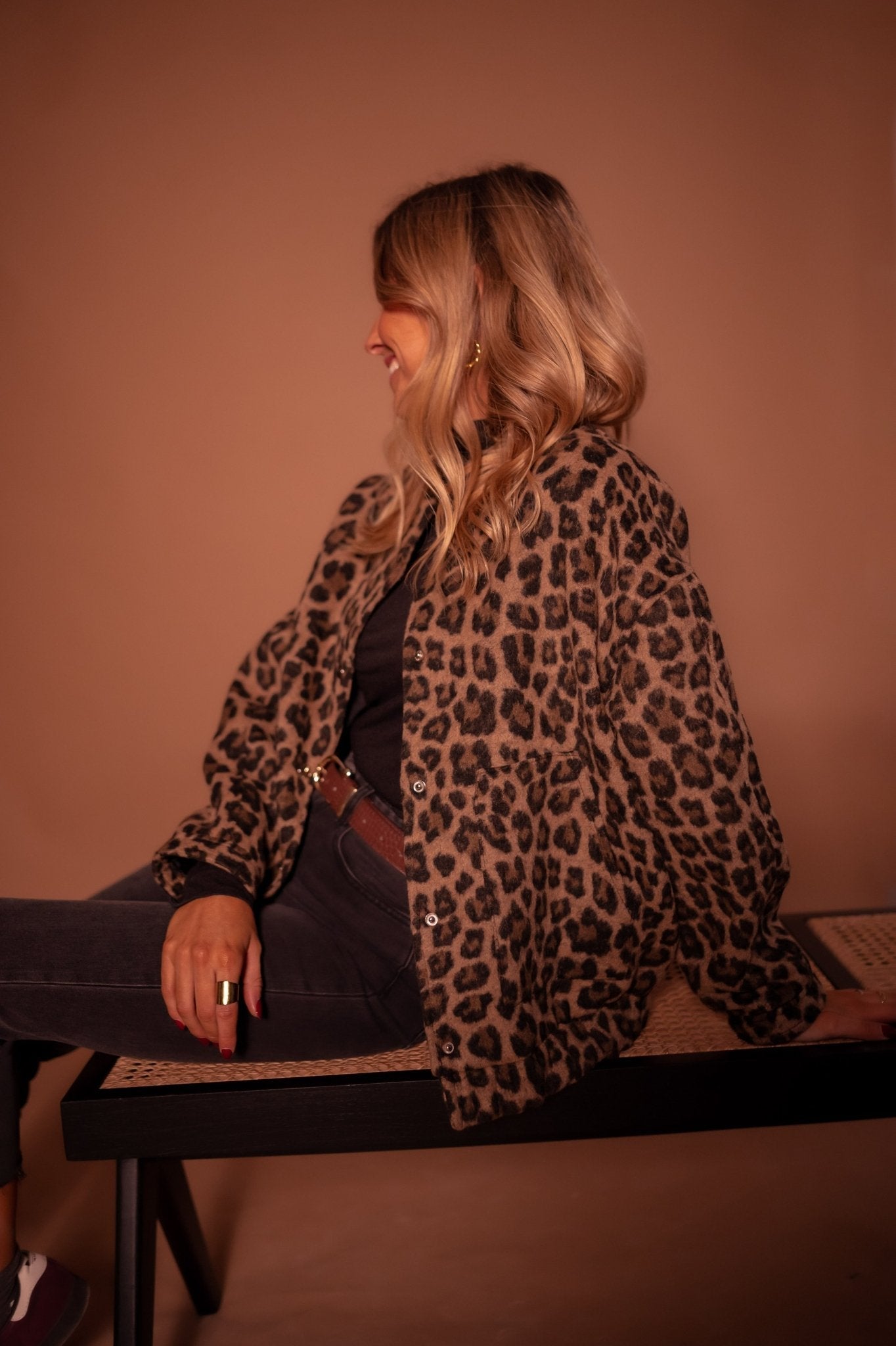 Women's Brown Bomber Jacket with Leopard Print and Comfortable Fit