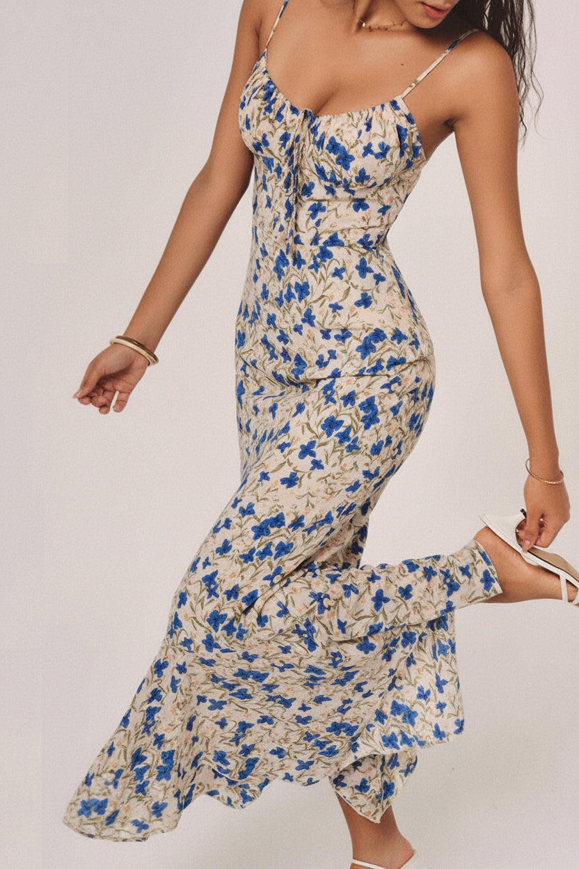 Vestido maxi para mujer con estampado floral, tirantes finos, verano