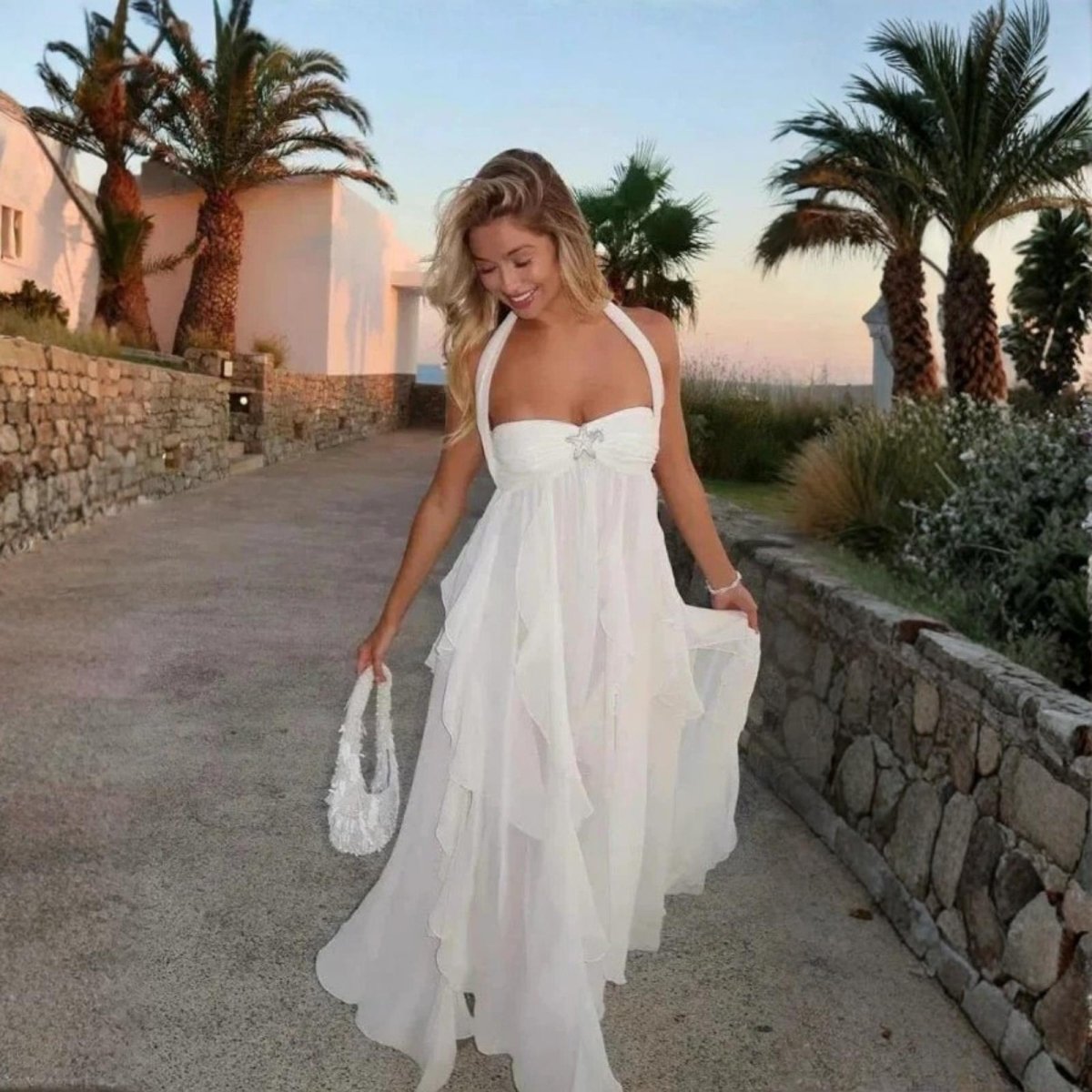 Vestido Maxi Senhora Costas Descobertas Chiffon para Noite