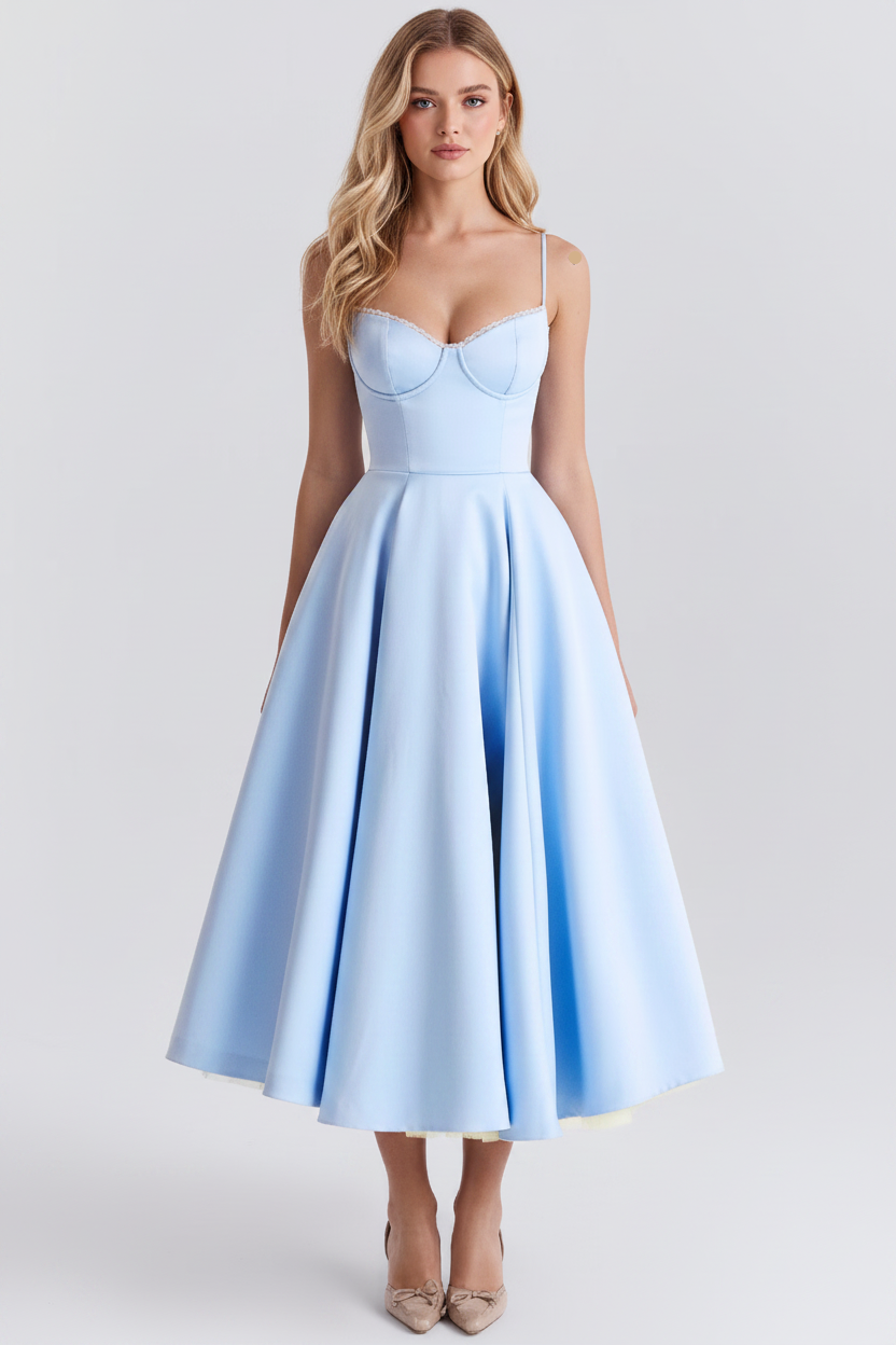 Robe midi femme bretelles fines jupe évasée décontractée