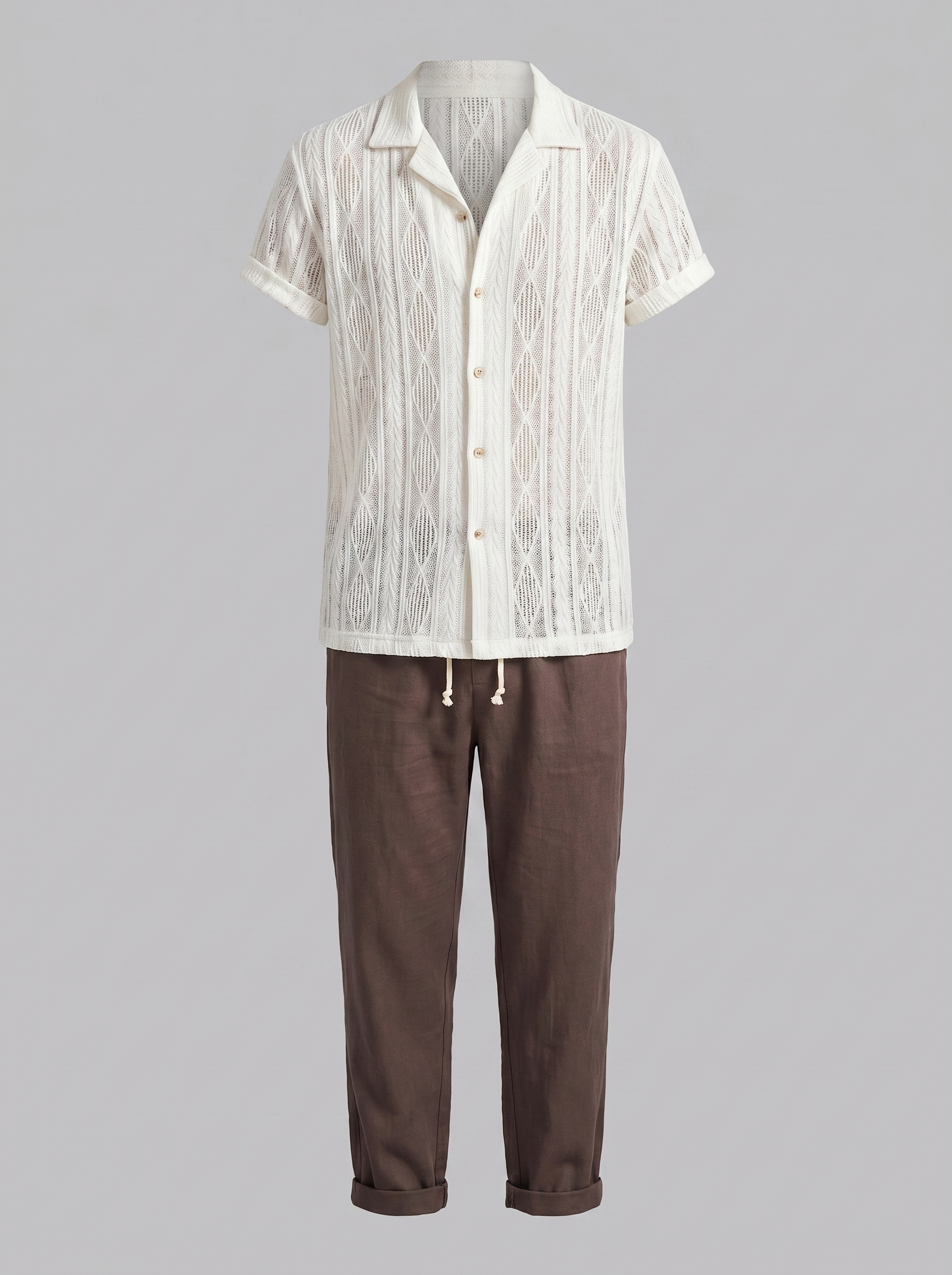 Open-Knit Shirt Trousers Set Heren Zomer Casual