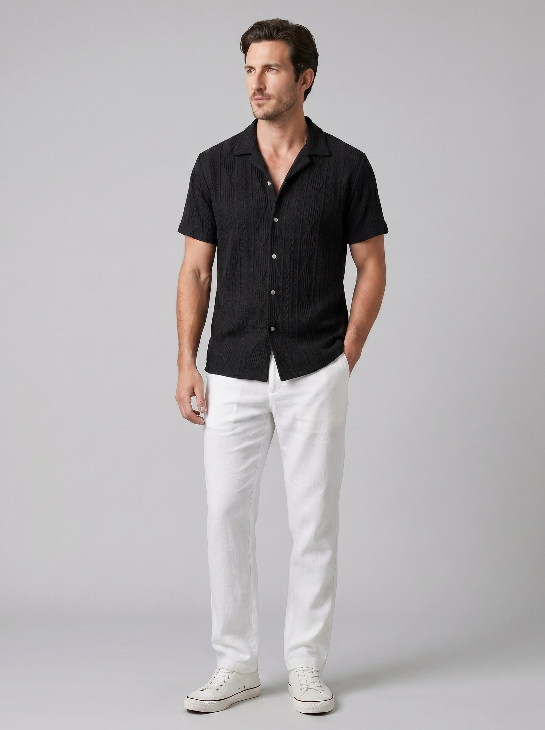 Open-Knit Shirt Trousers Set Heren Zomer Casual