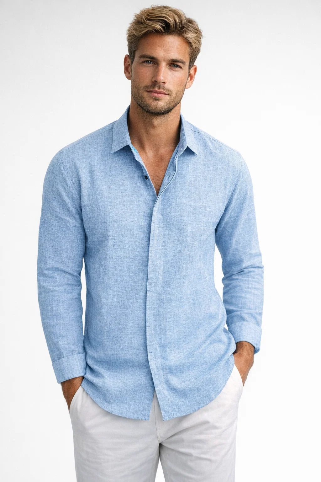 Camisa para hombre corte regular con cuello clásico verano casual