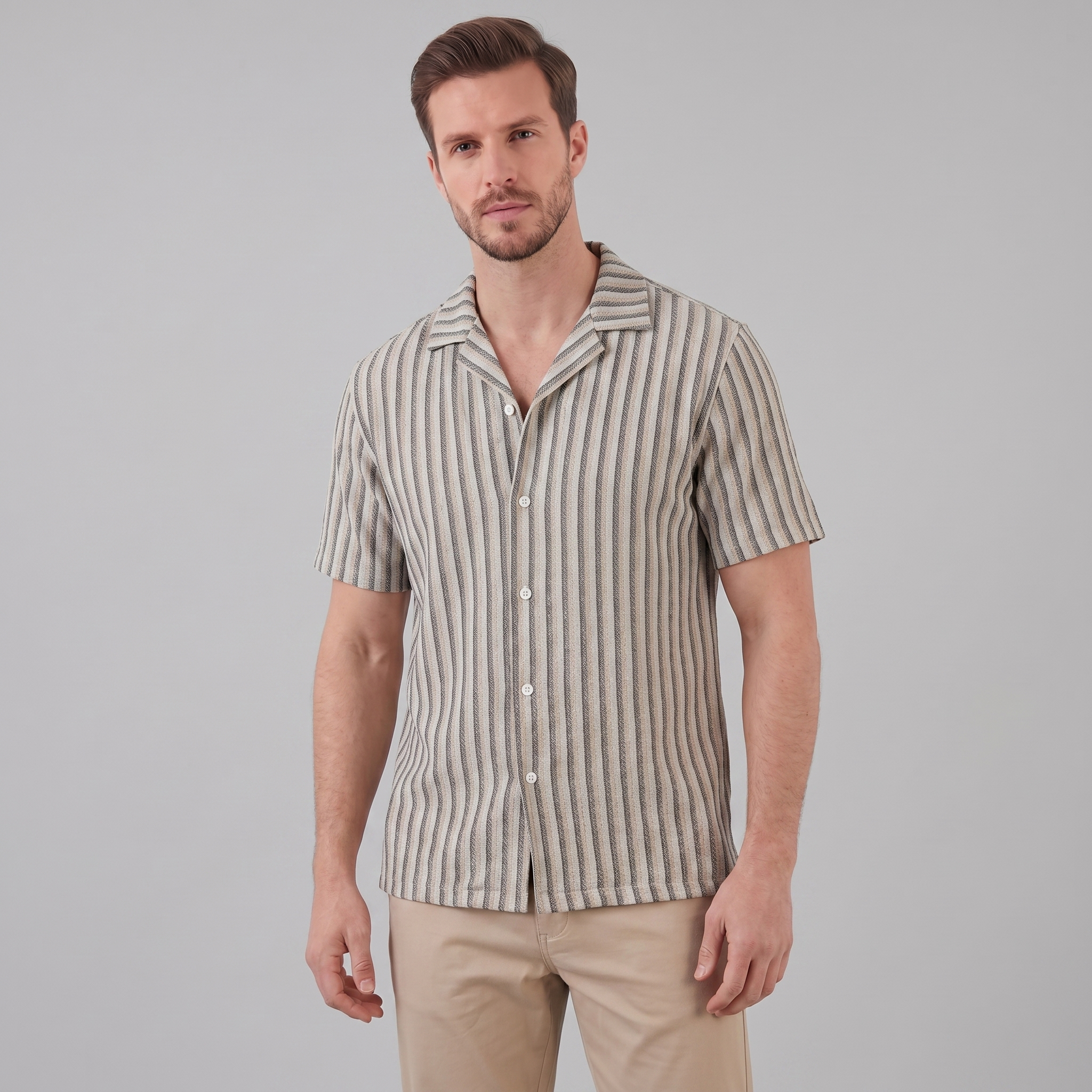 Skjorte Herre Vertikale Striber Resort Casual Sommer