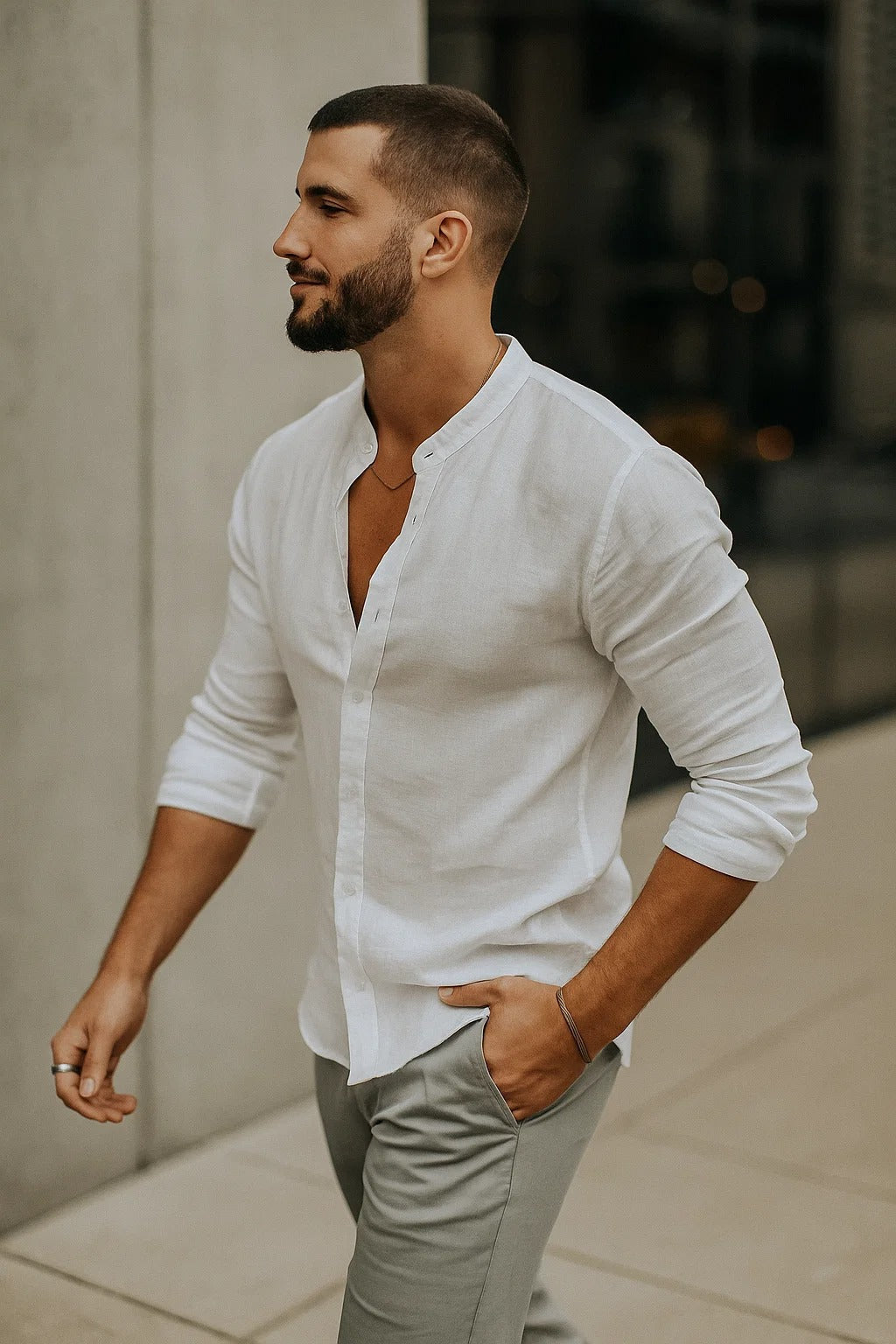 Camisas Hombre Ajuste Relajado Mangas Tres Cuartos Casual Verano