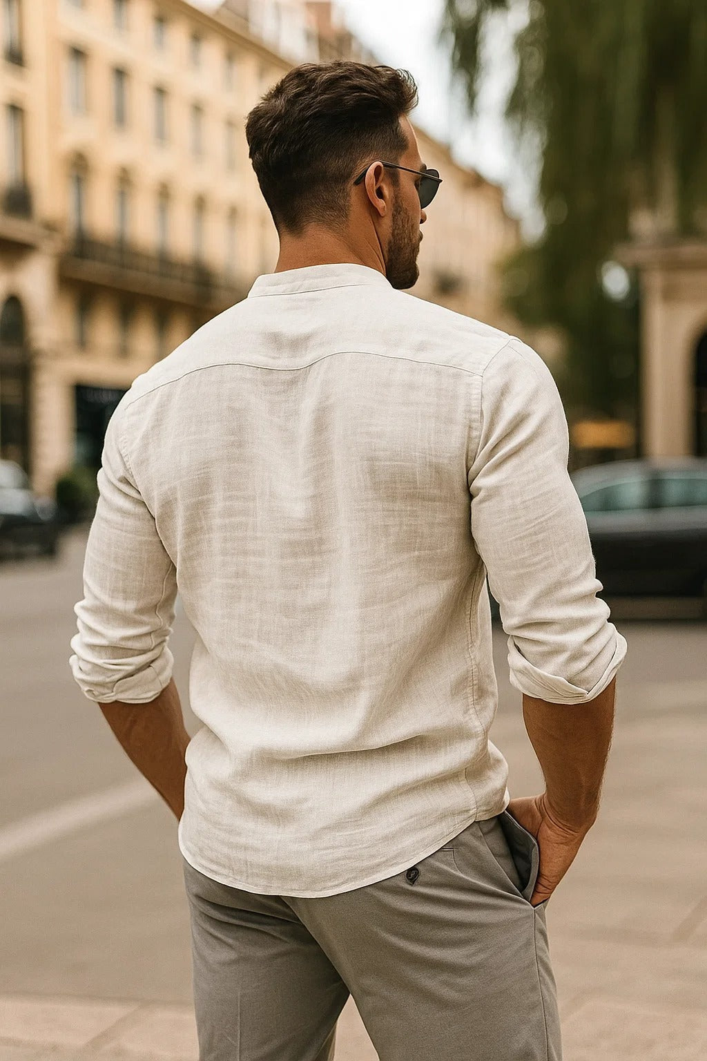 Camisas Hombre Ajuste Relajado Mangas Tres Cuartos Casual Verano
