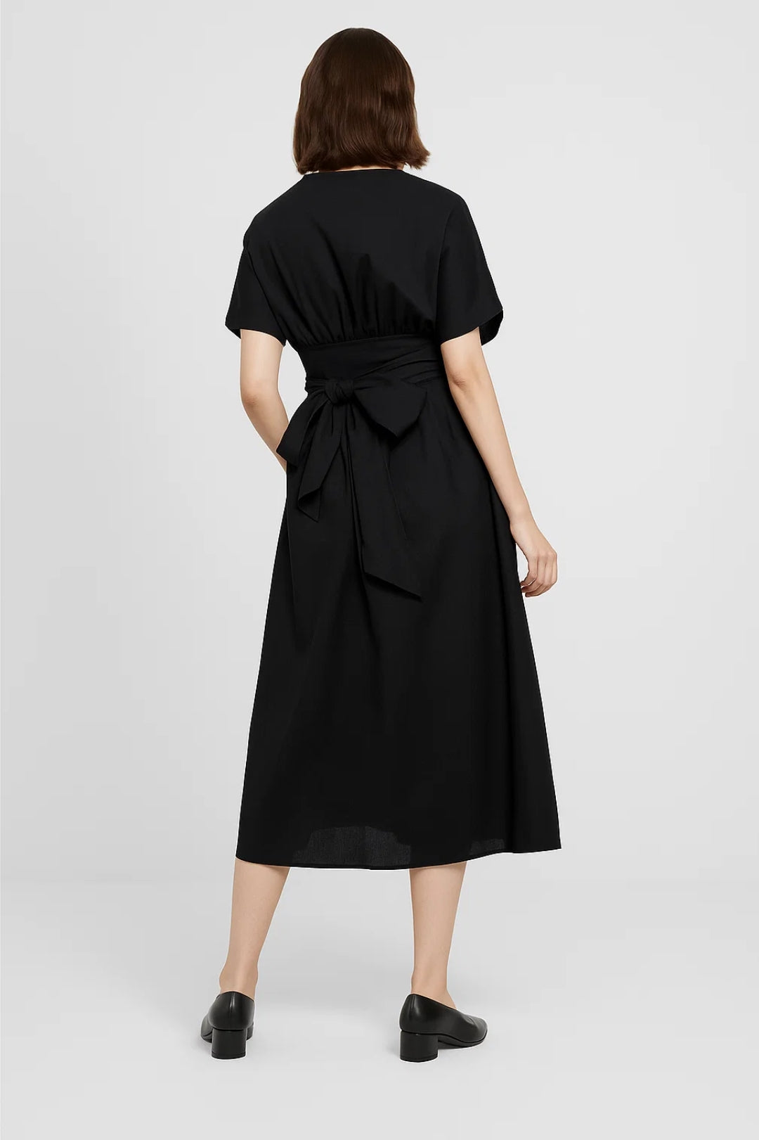 Vestido Midi Envelope Mulher Manga Curta Casual