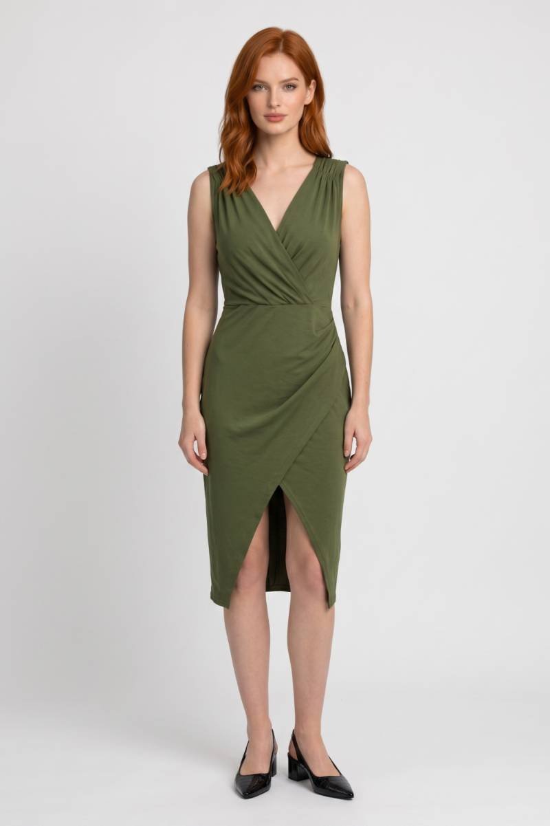 Robe midi portefeuille femme col en V fente décontractée