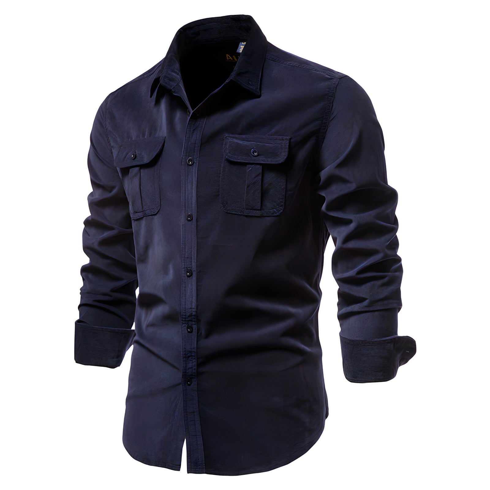 Camisa de homem com mangas compridas e bolsos no peito