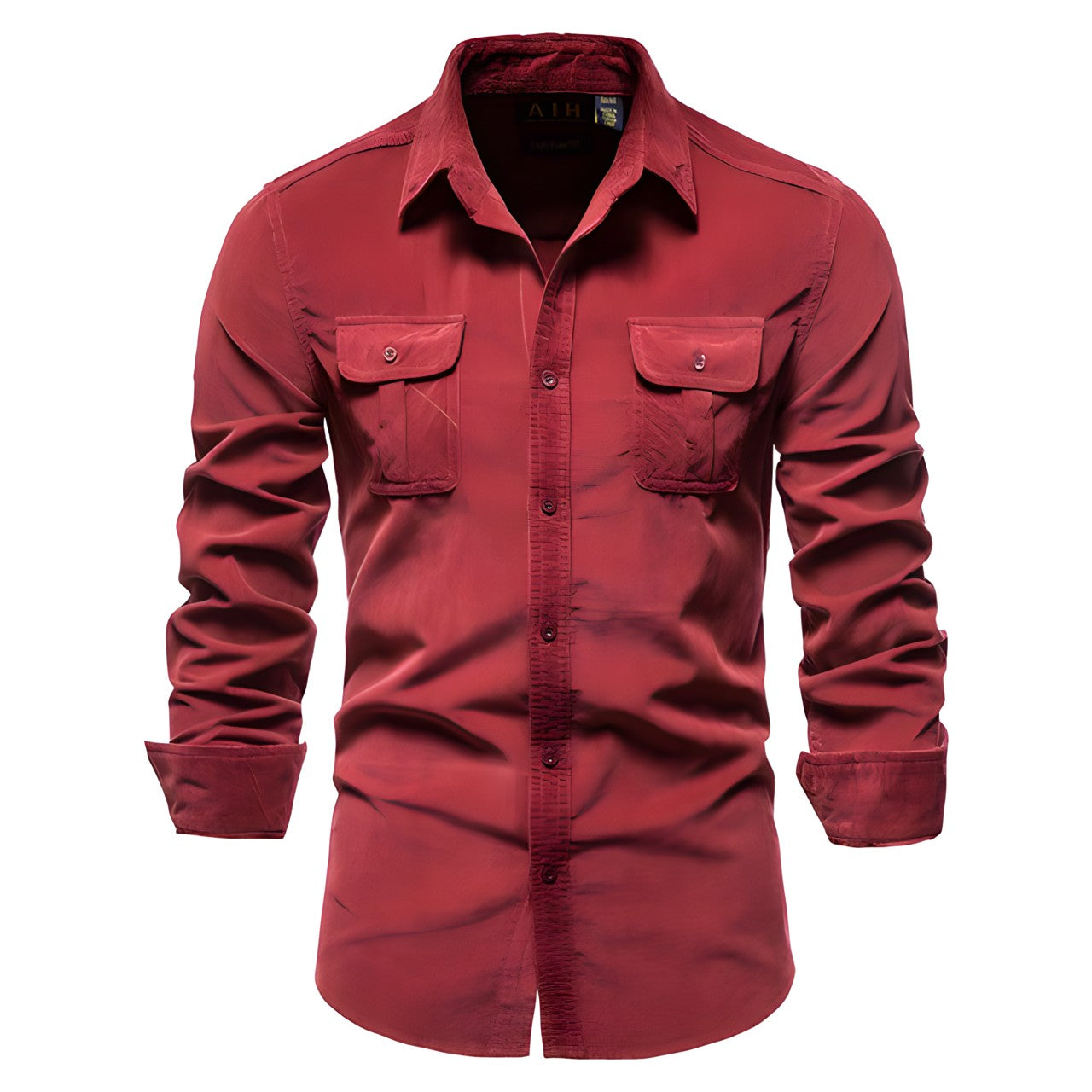 Camisa de homem com mangas compridas e bolsos no peito