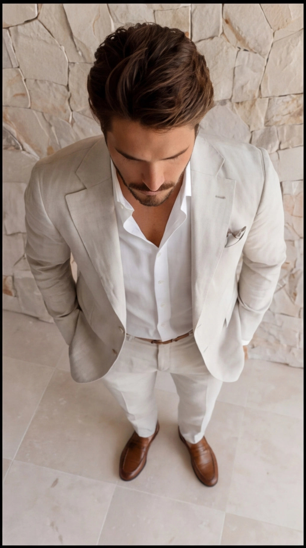 Jakkesæt Herre Slim Fit Blazer og Bukser Business Bryllup Sommer