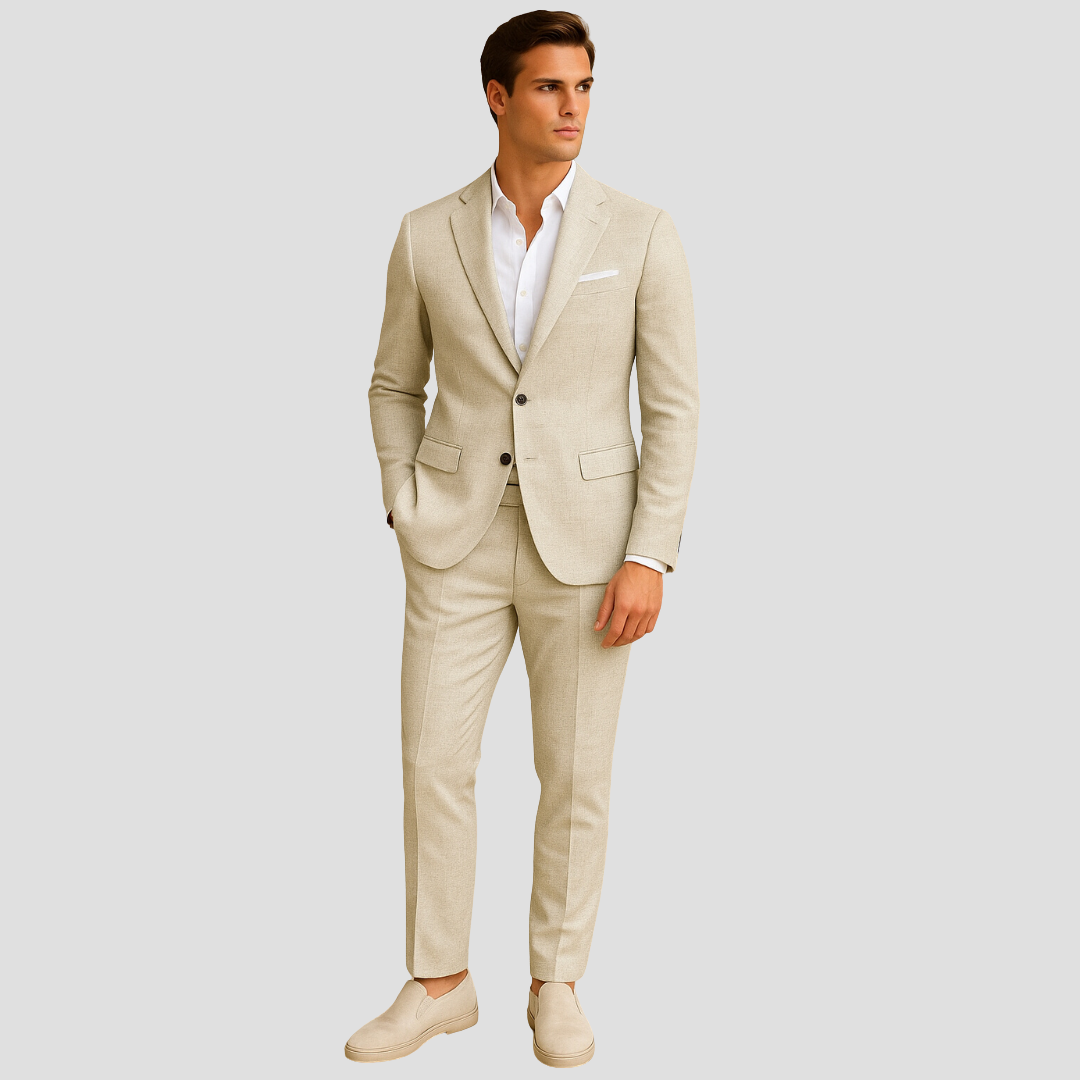Traje de hombre ajustado de dos piezas para verano formal