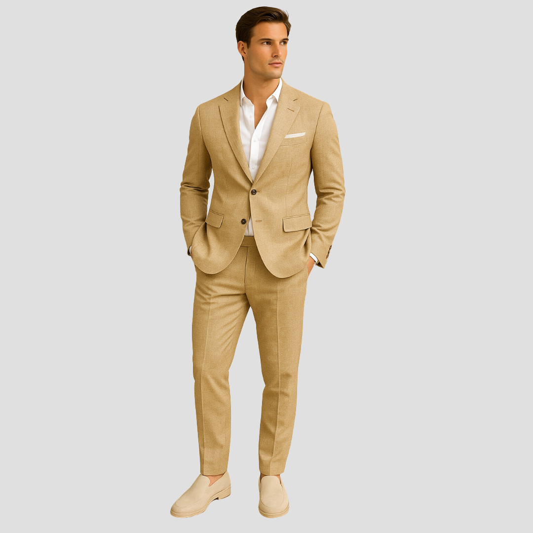 Traje de hombre ajustado de dos piezas para verano formal