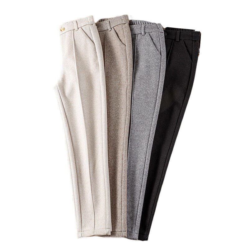 Calças Mulher Cintura Alta Lã Inverno Formal Casual
