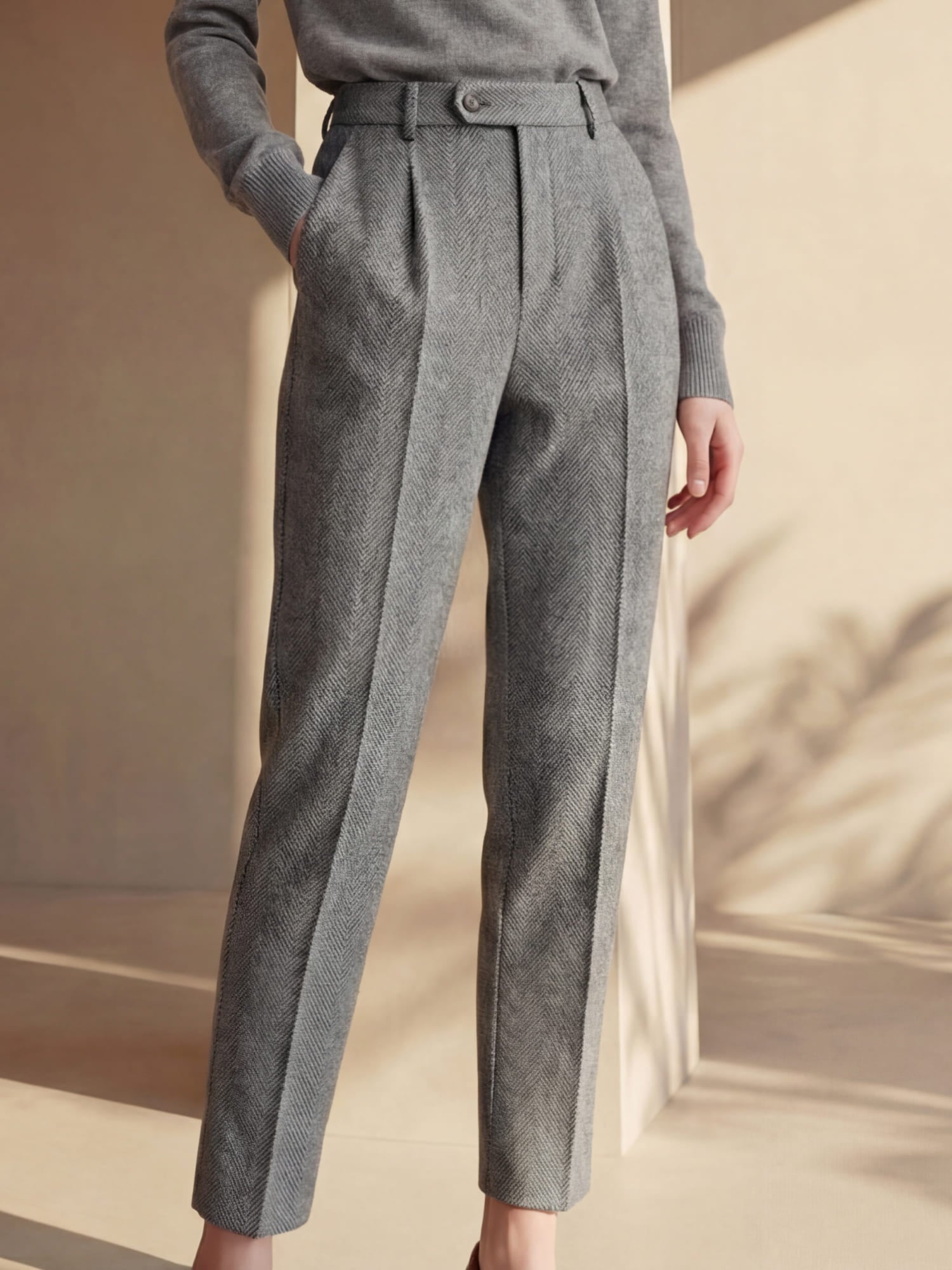 Calças Mulher Cintura Alta Lã Inverno Formal Casual