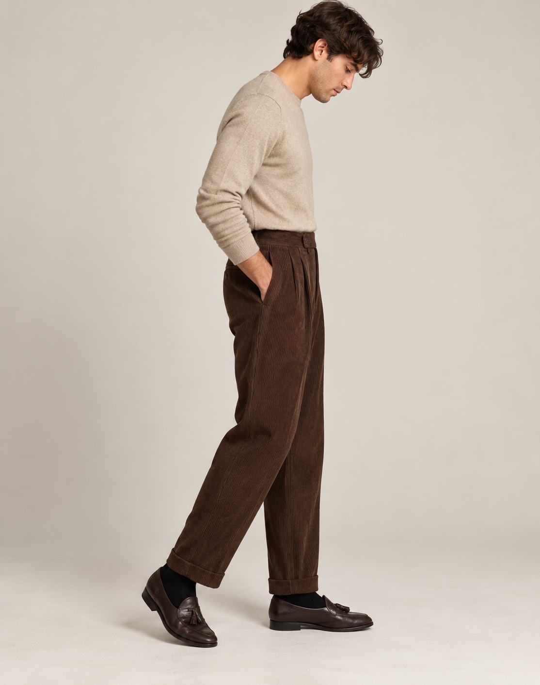 Corduroy Pleated Trousers Men Classic Formal