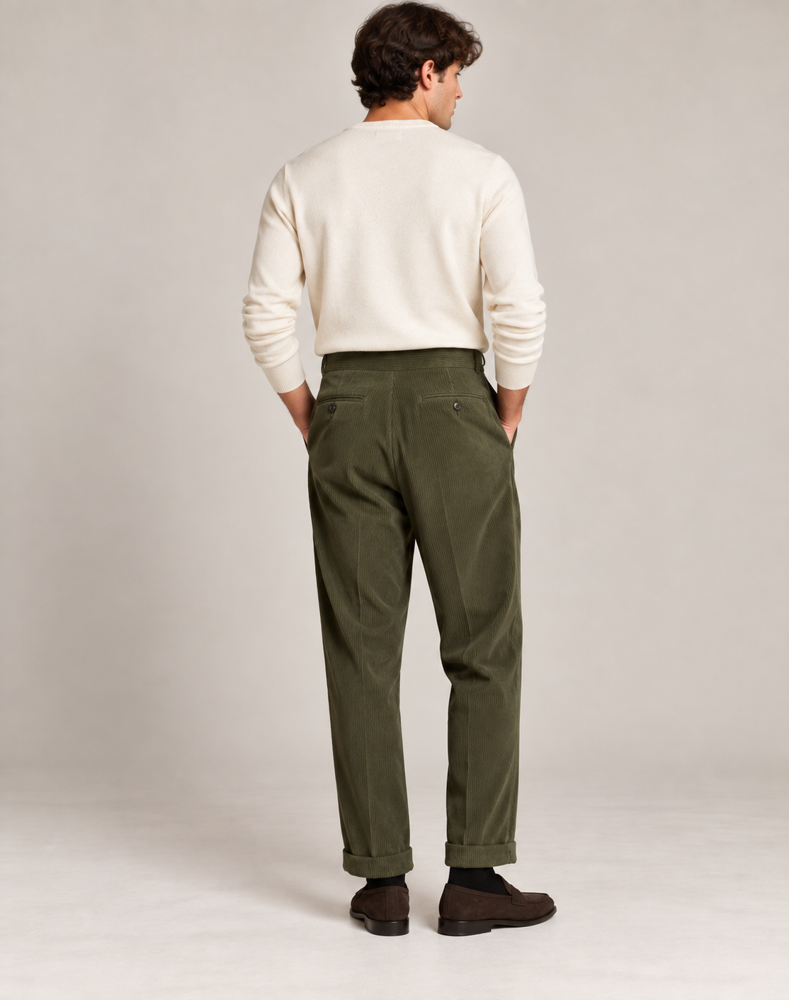 Corduroy Pleated Trousers Men Classic Formal