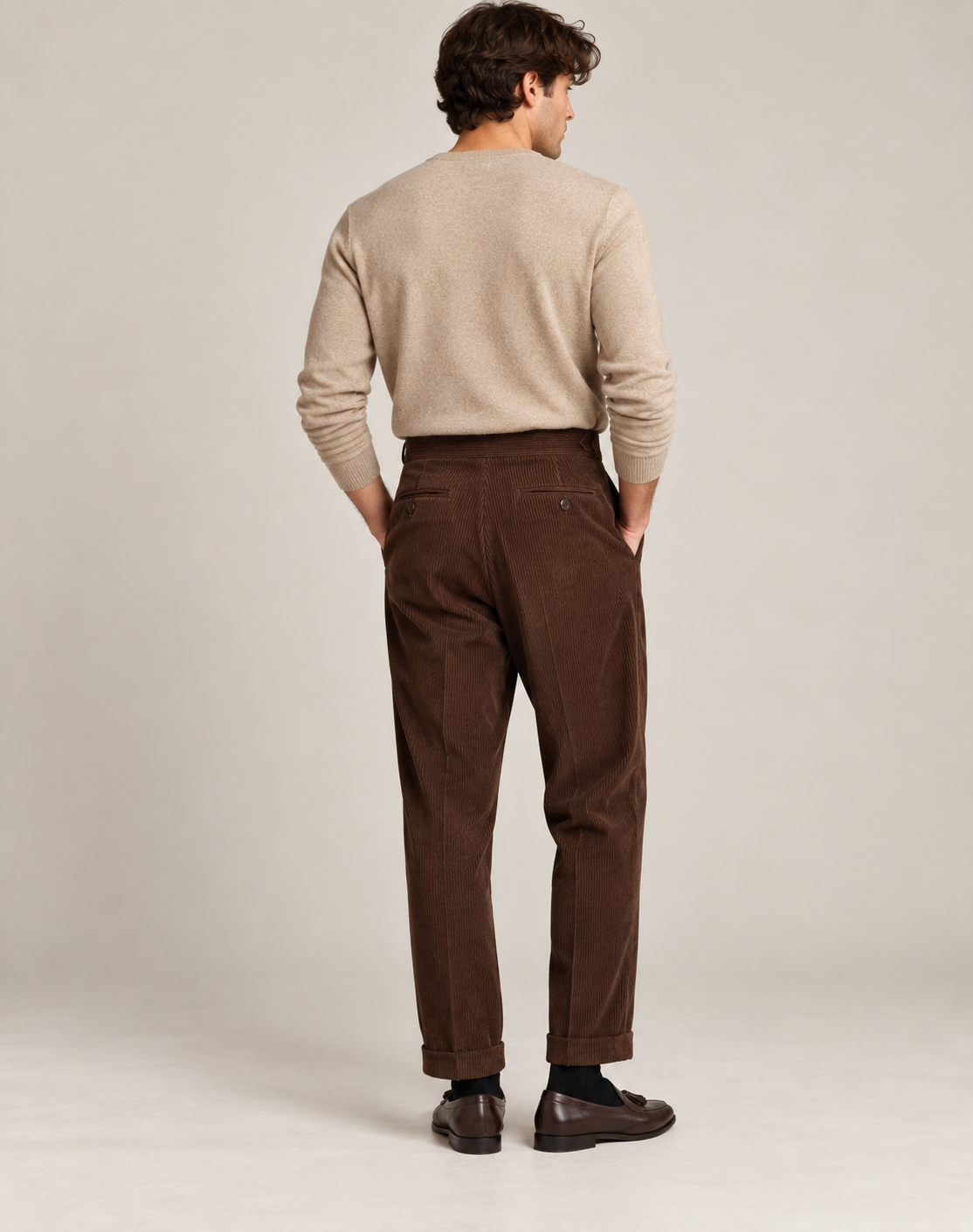 Corduroy Pleated Trousers Men Classic Formal