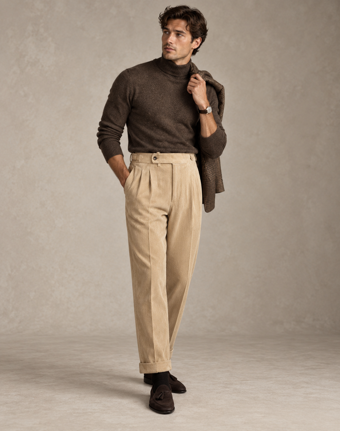 Corduroy Pleated Trousers Heren Klassiek Formeel