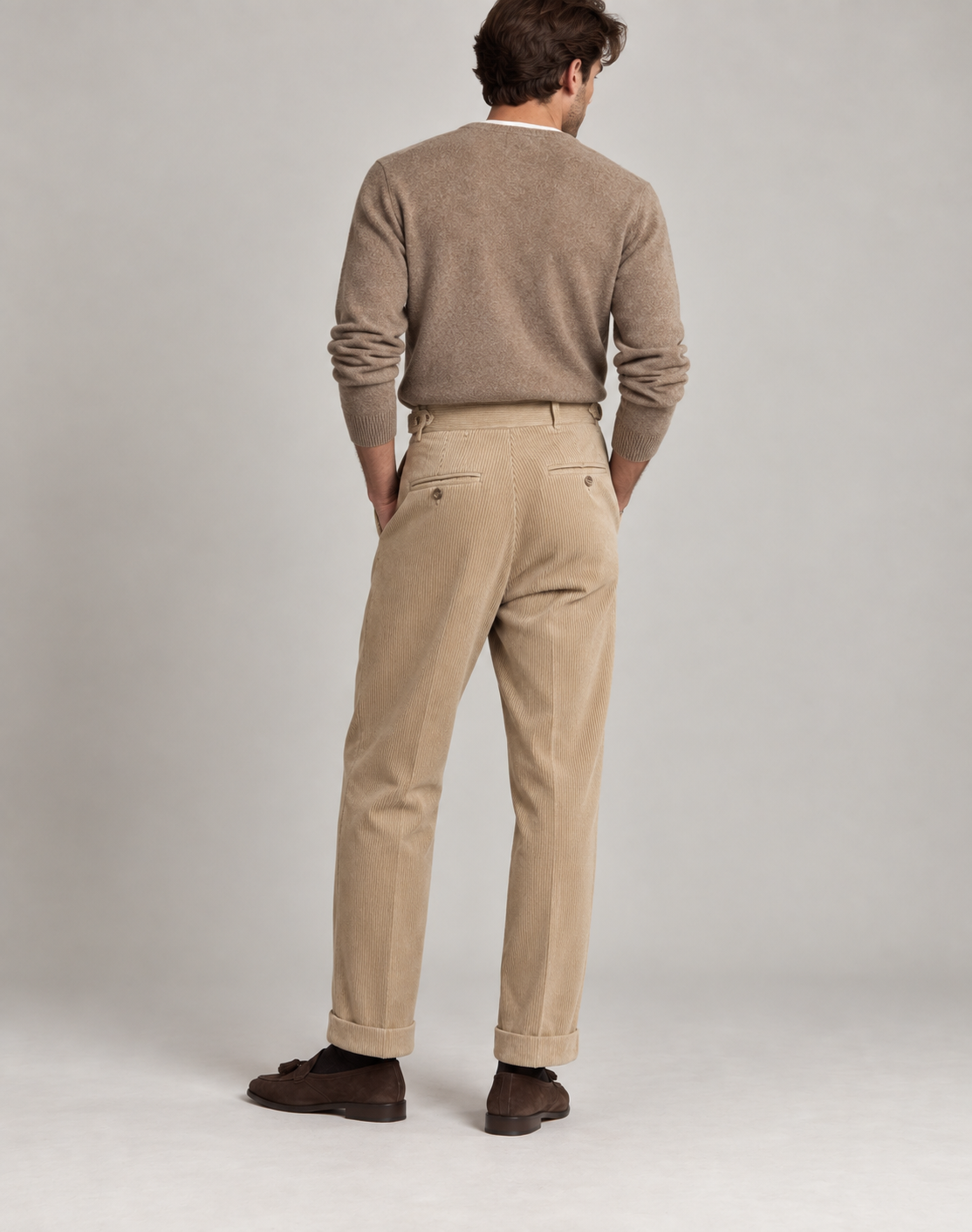 Corduroy Pleated Trousers Men Classic Formal