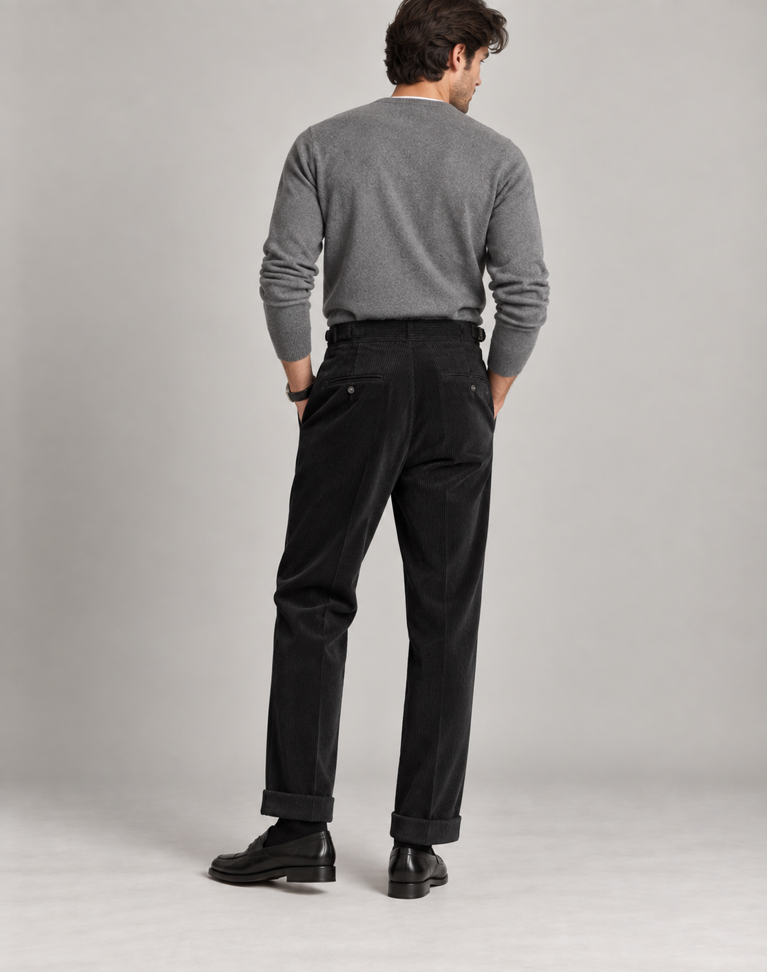 Corduroy Pleated Trousers Men Classic Formal