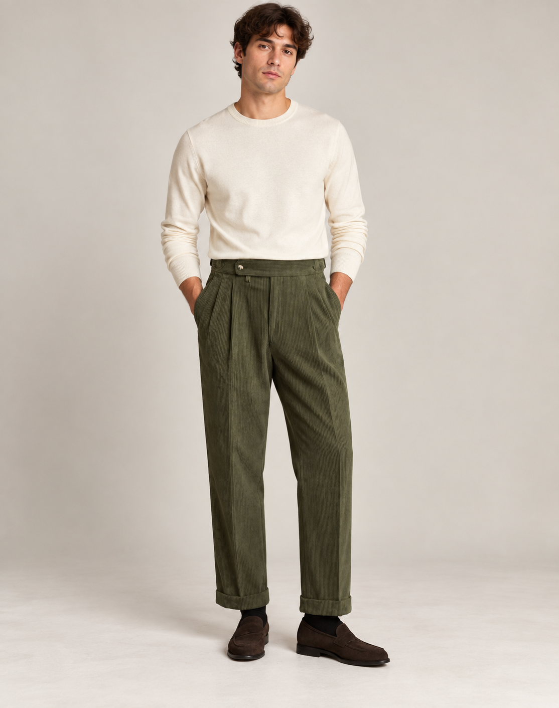 Corduroy Pleated Trousers Men Classic Formal