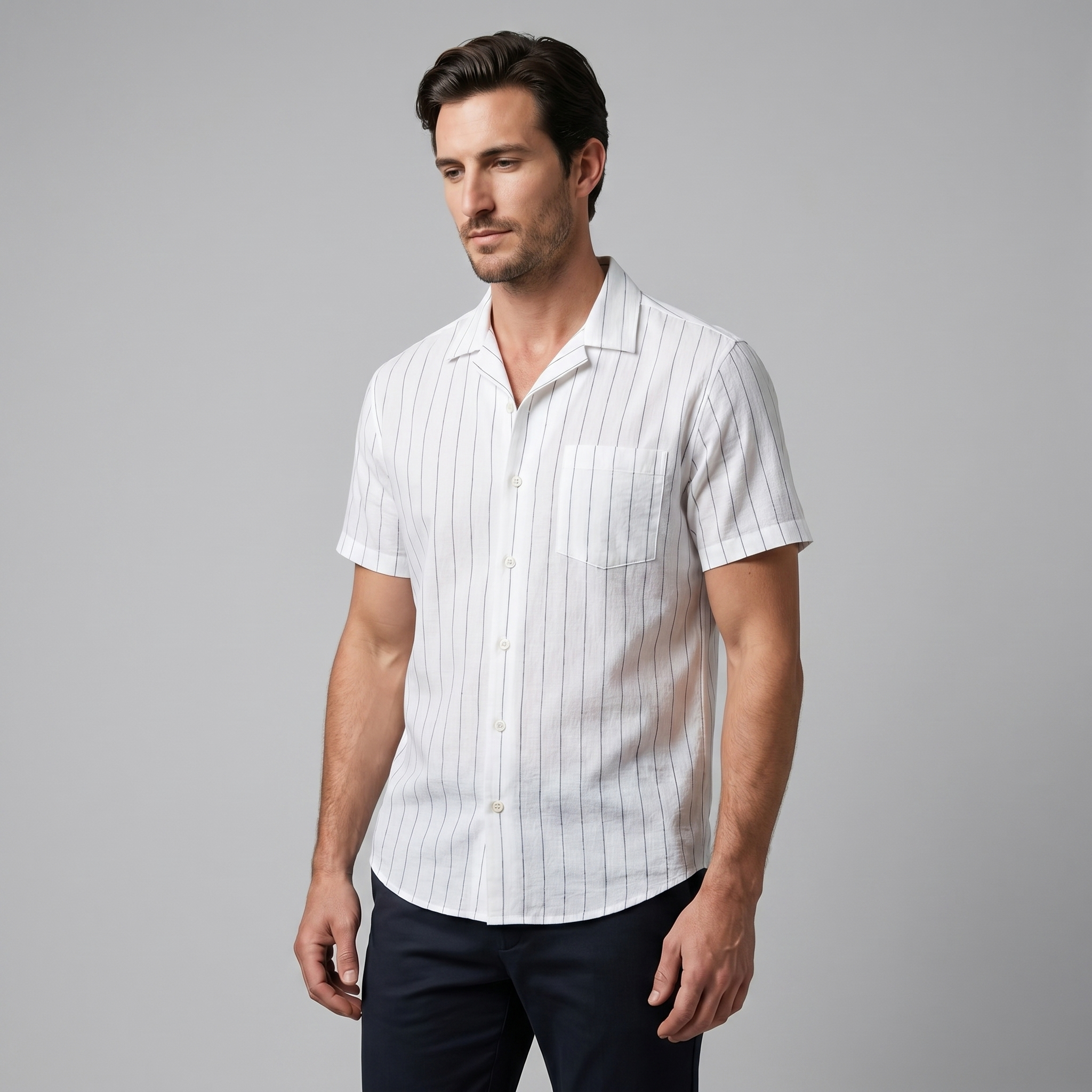 Camisa de campamento a rayas para hombre, manga corta, casual de verano