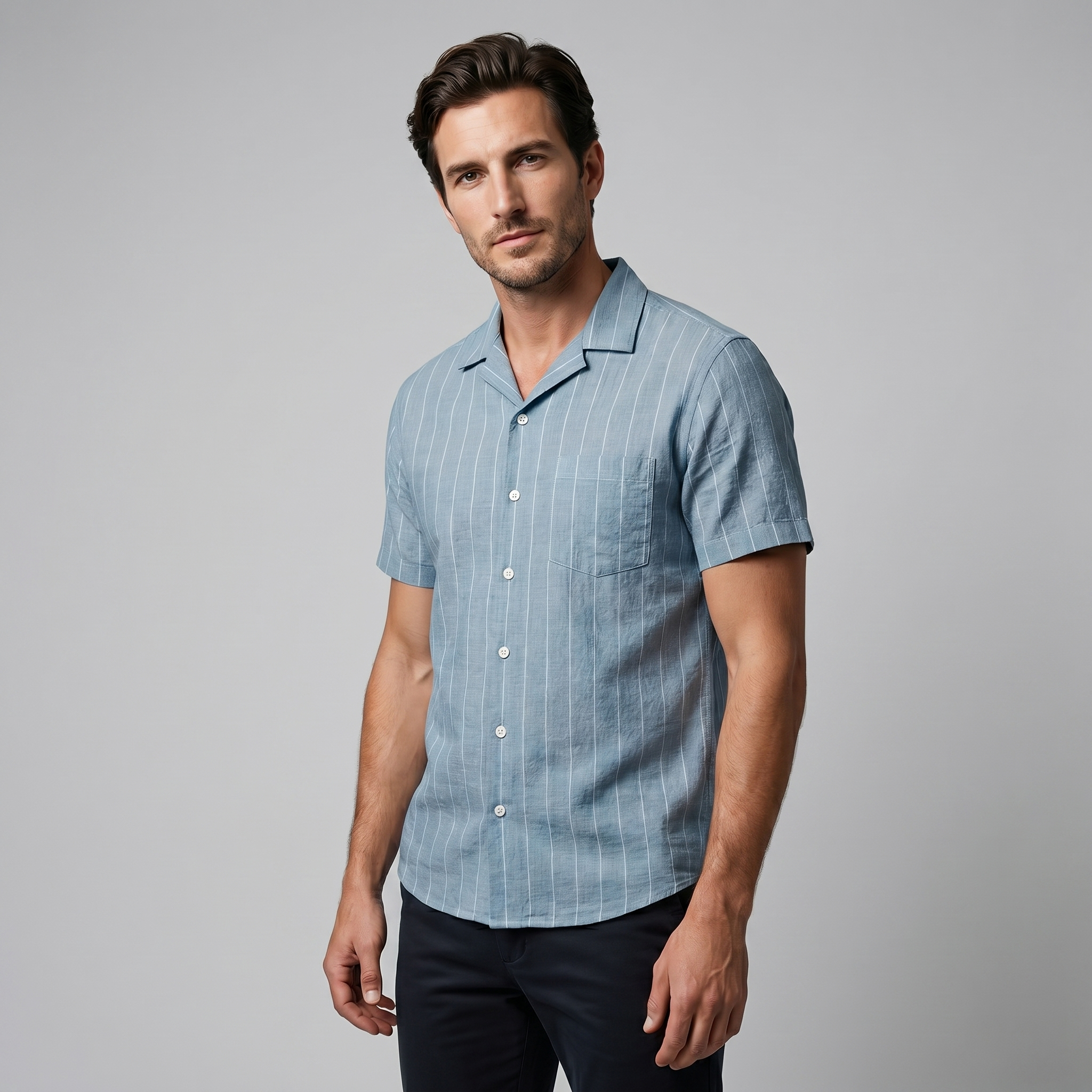 Camisa de campamento a rayas para hombre, manga corta, casual de verano
