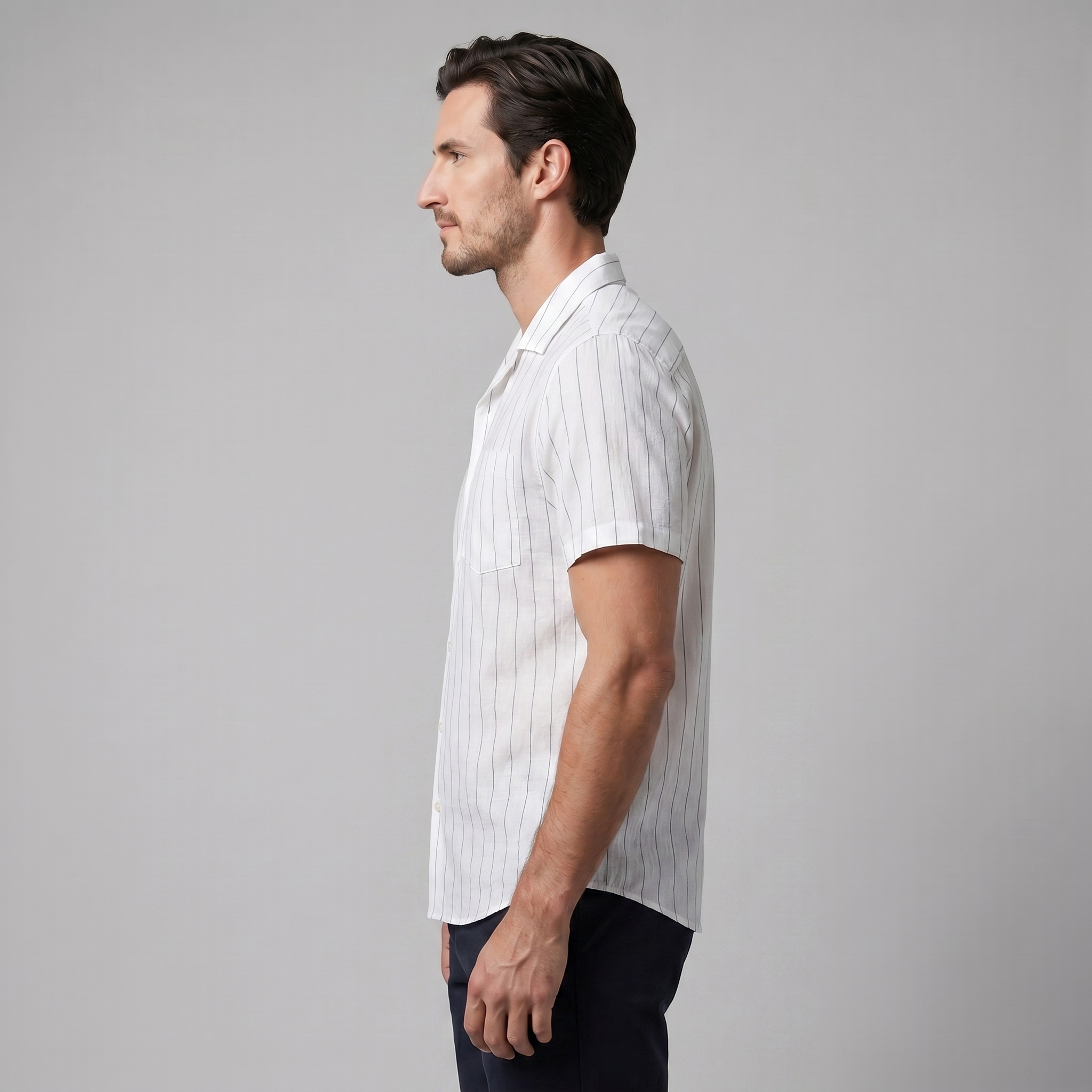 Camisa de campamento a rayas para hombre, manga corta, casual de verano
