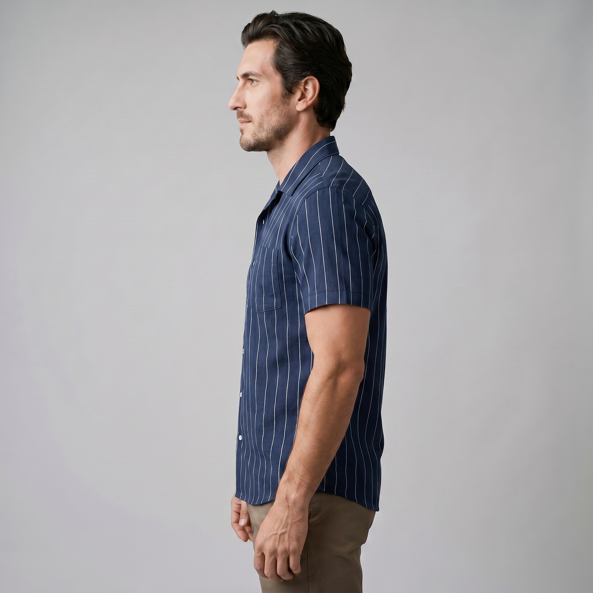 Camisa de campamento a rayas para hombre, manga corta, casual de verano