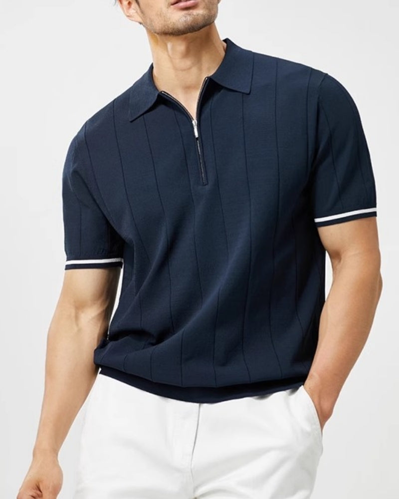 Polo til mænd med kontrastkant og lange ærmer, afslappet stil