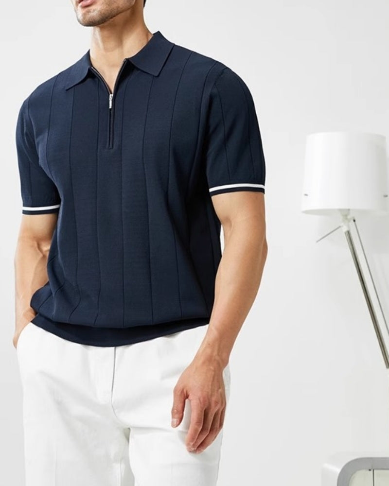 Polo til mænd med kontrastkant og lange ærmer, afslappet stil