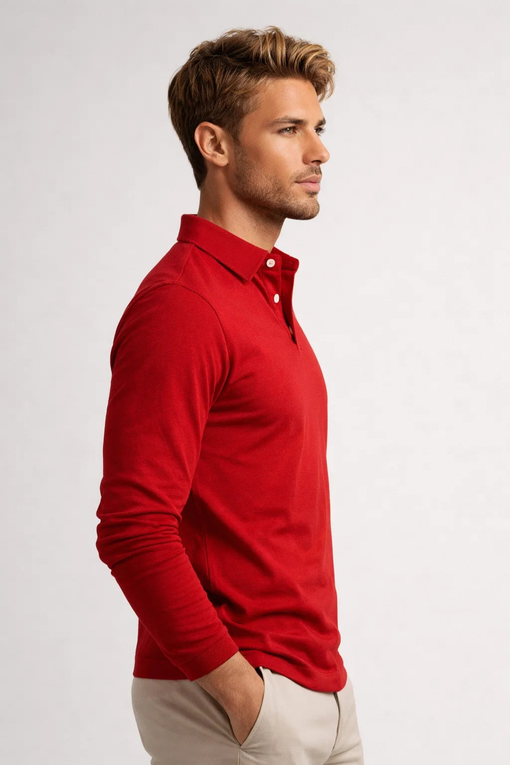 Polo Herren Langarm Slim Fit Klassischer Kragen Freizeit