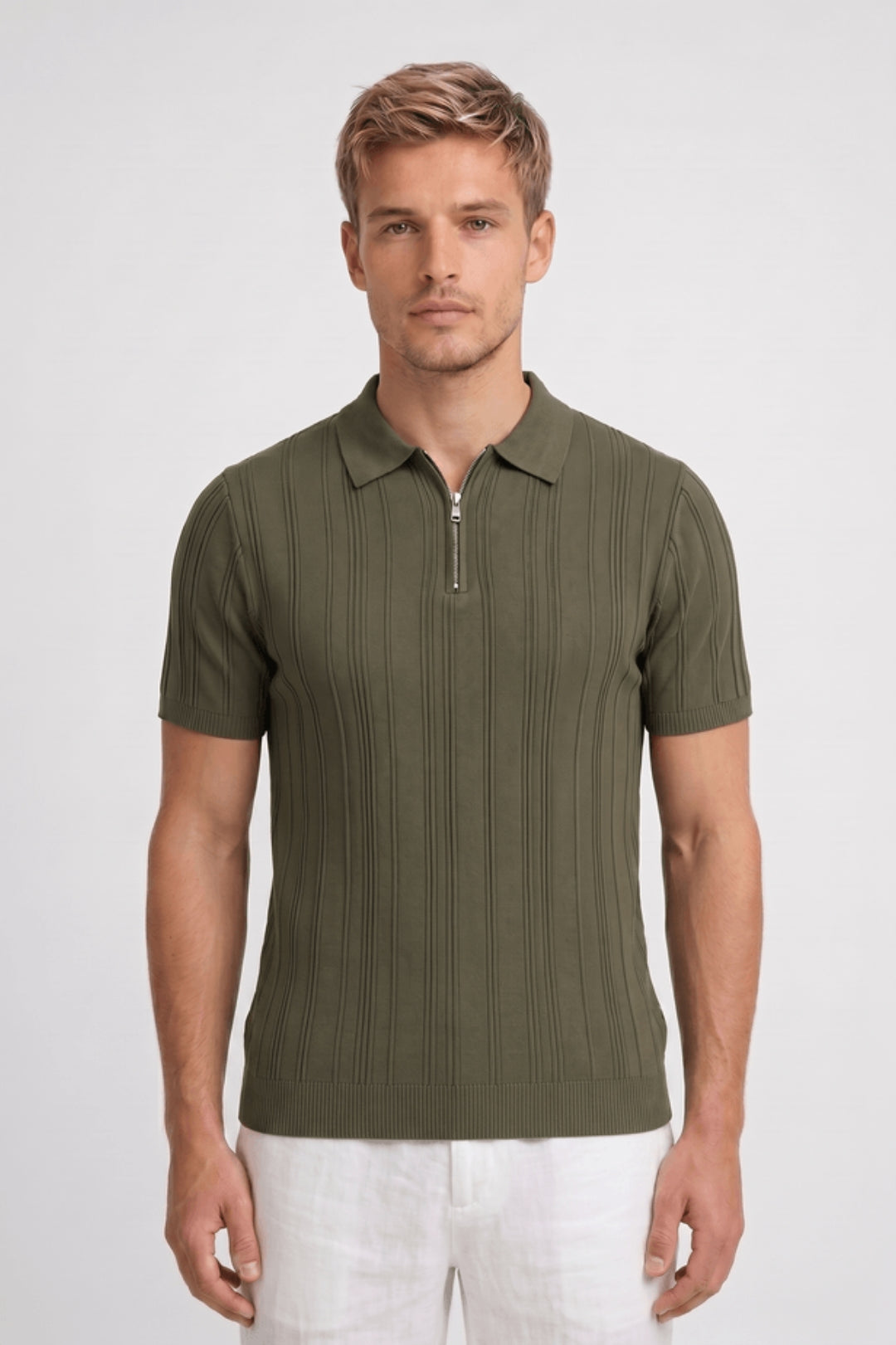 Pánské polo tričko Regular Fit s polovičním zipem a žebrovanou texturou