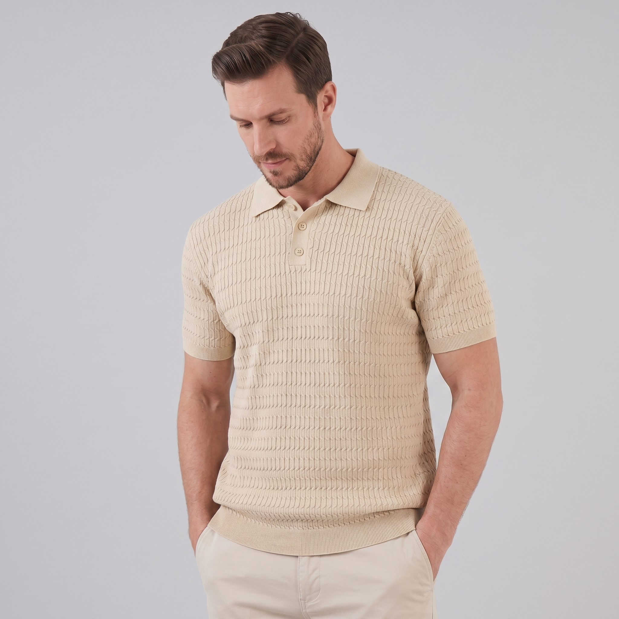 Polo férfiaknak, slim fit, hosszú ujjú, okos alkalmi viselet