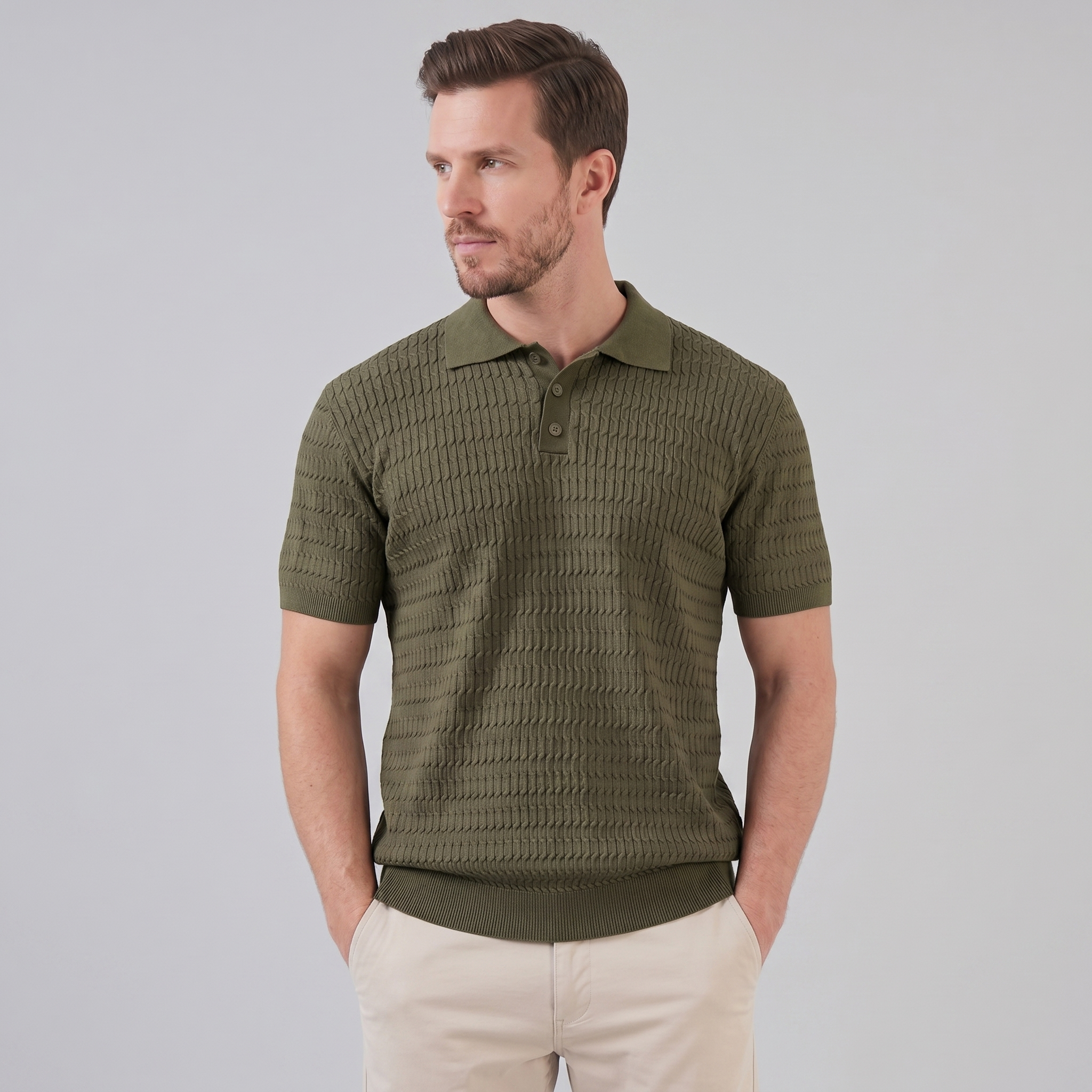 Polo férfiaknak, slim fit, hosszú ujjú, okos alkalmi viselet