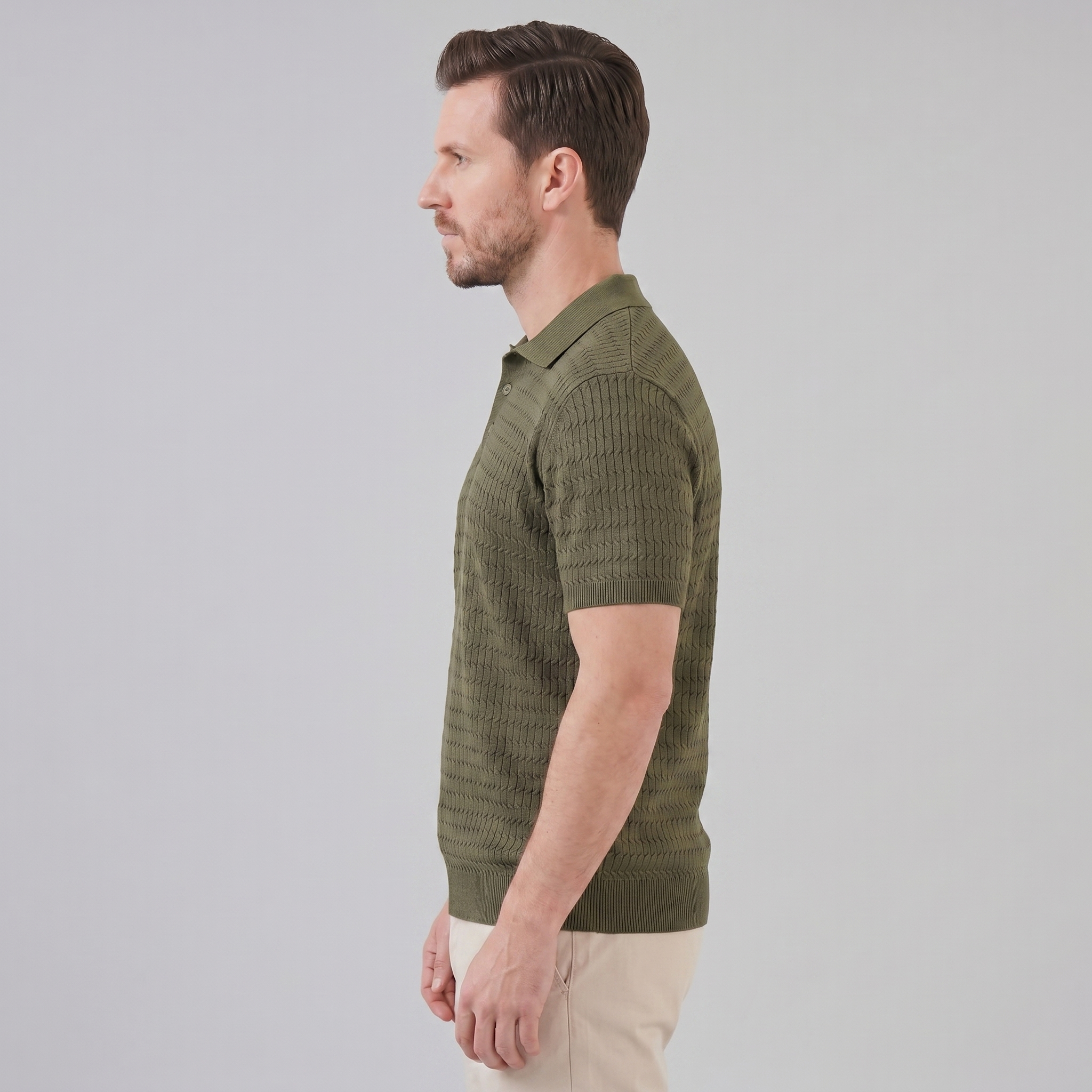 Polo férfiaknak, slim fit, hosszú ujjú, okos alkalmi viselet