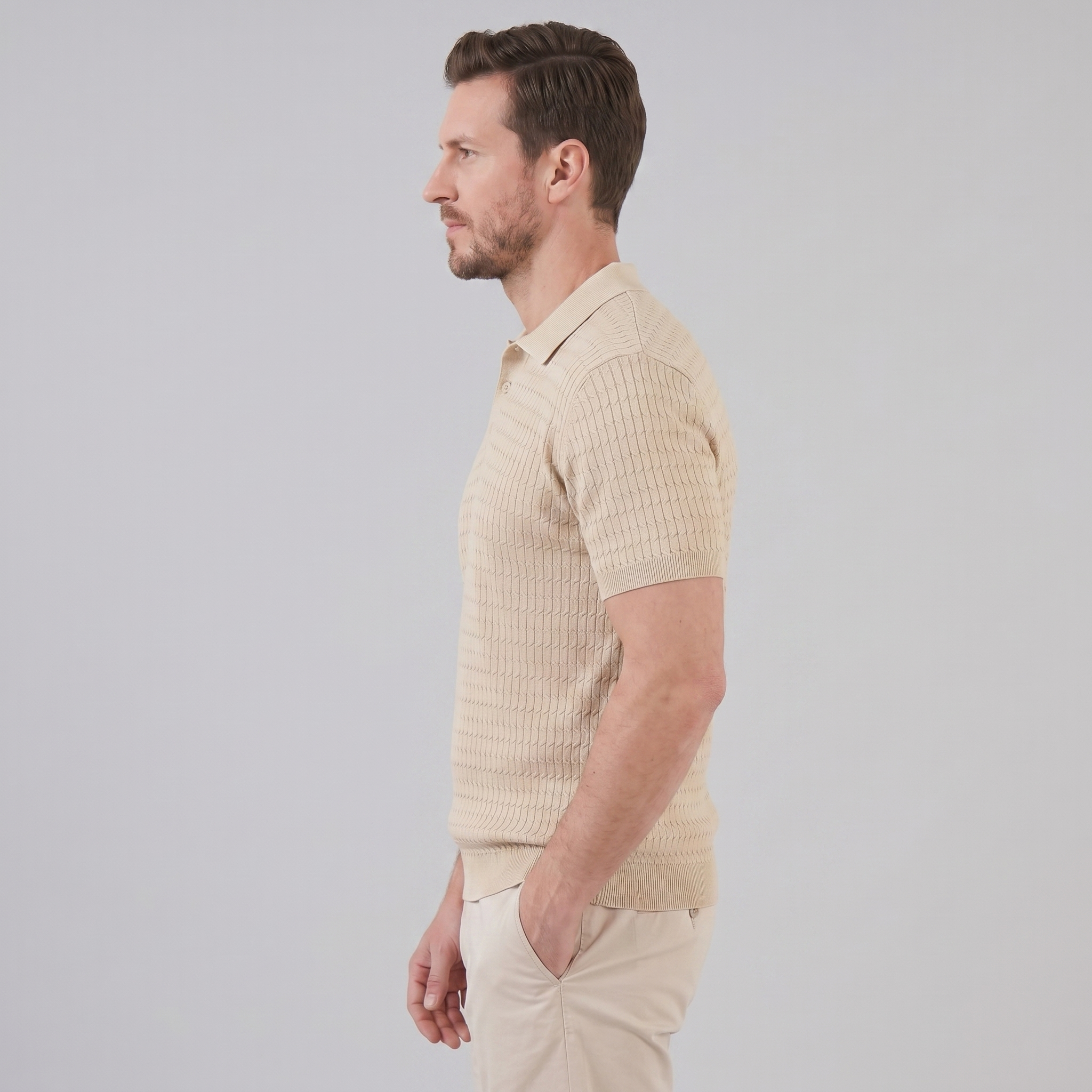 Polo férfiaknak, slim fit, hosszú ujjú, okos alkalmi viselet