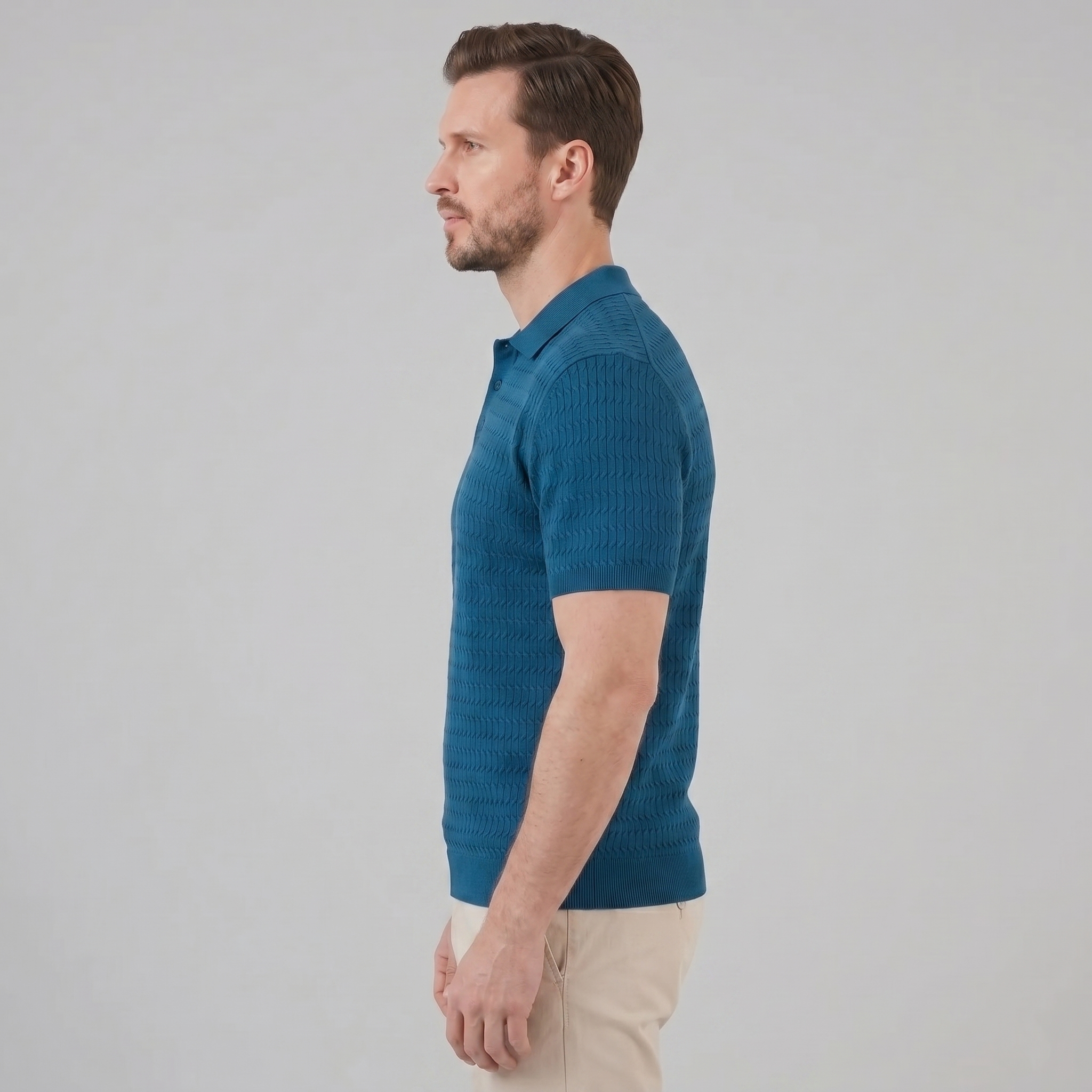 Polo férfiaknak, slim fit, hosszú ujjú, okos alkalmi viselet