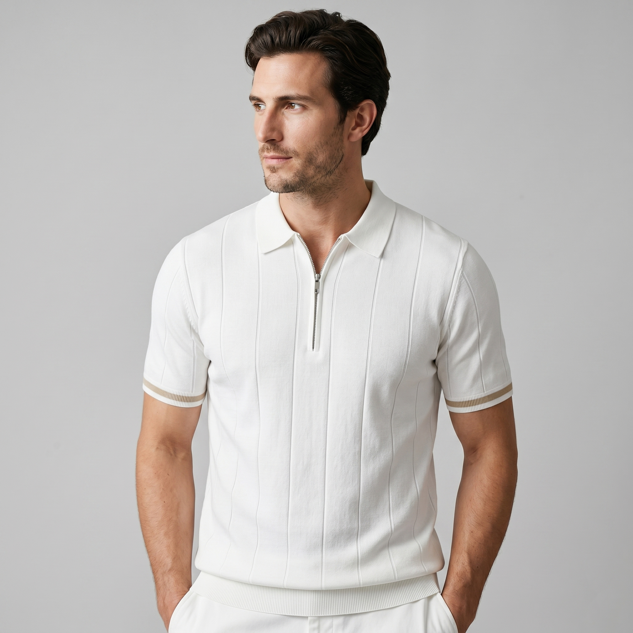Polo hosszú ujjú férfiaknak, slim fit, rugalmas, alkalmi