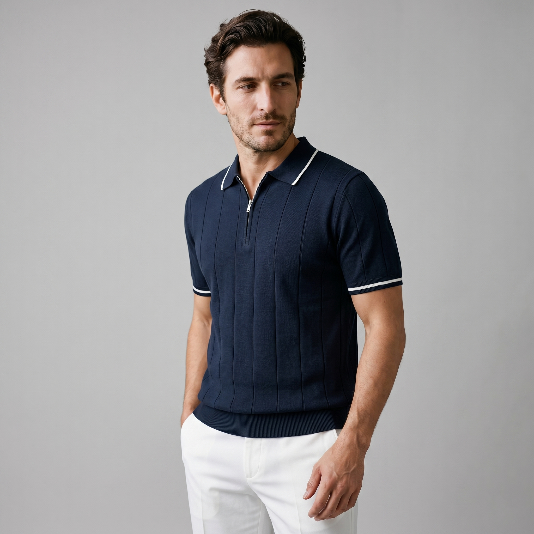 Polo hosszú ujjú férfiaknak, slim fit, rugalmas, alkalmi