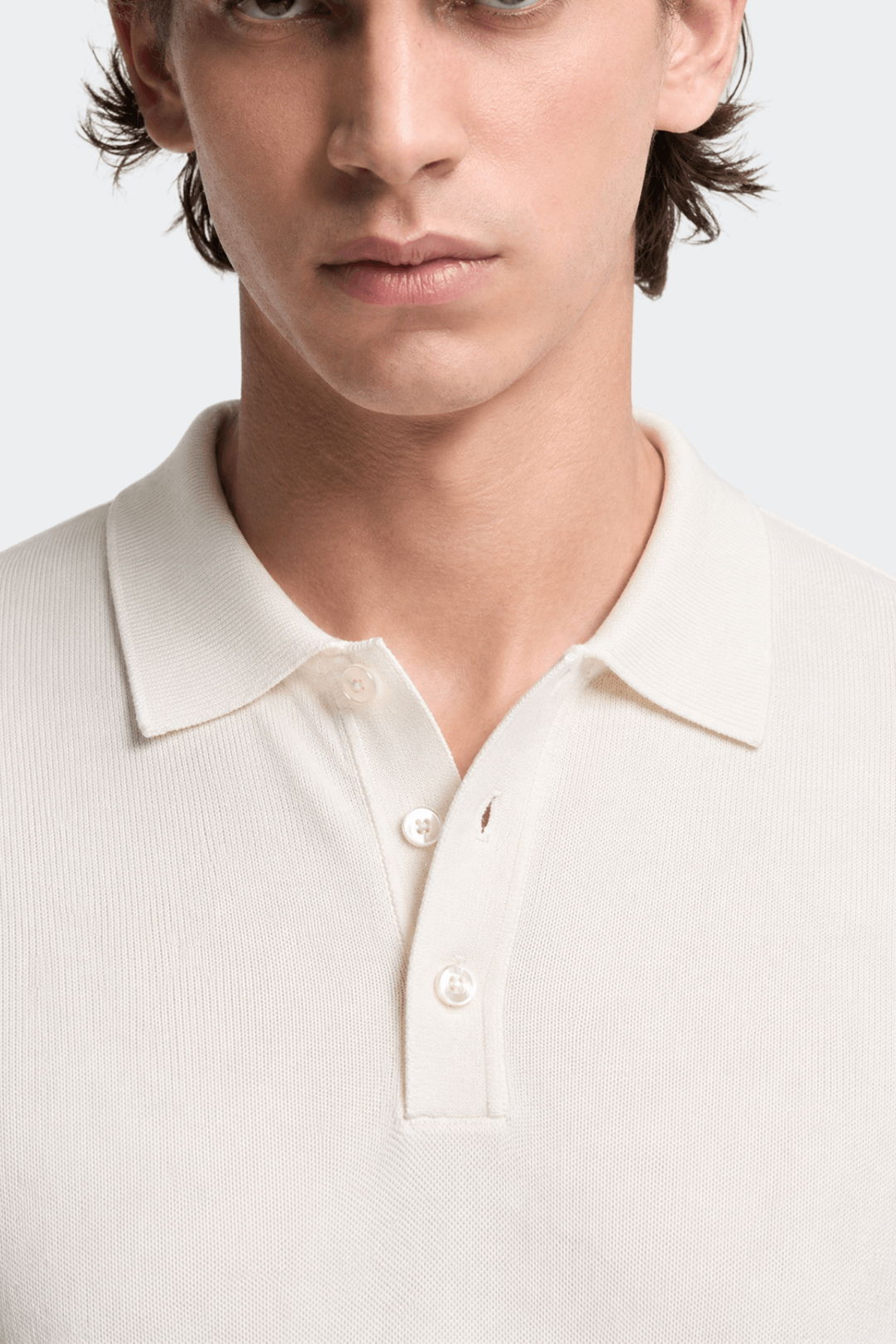 Poloshirt Herren Gerippter Kragen Drei Knöpfe
